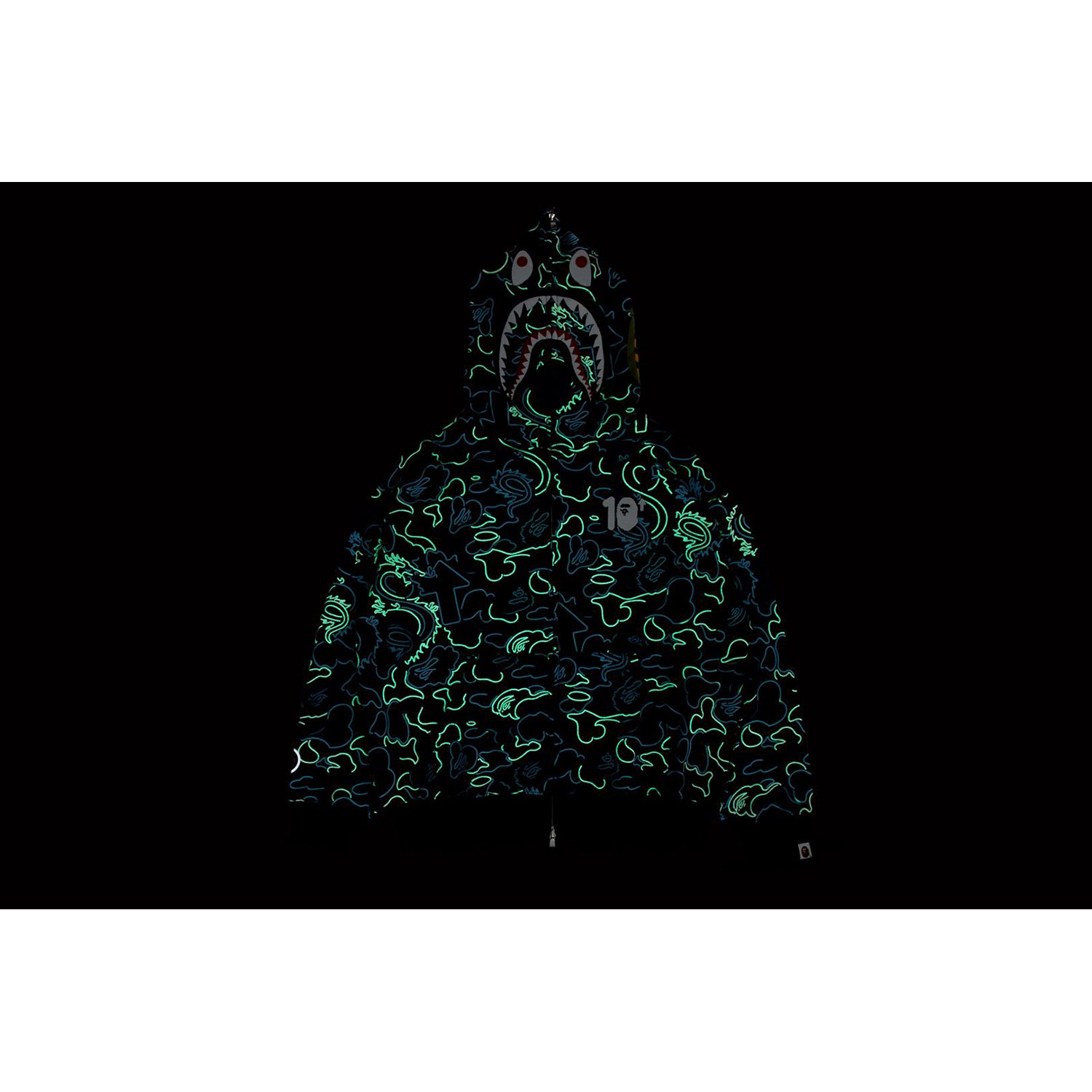 BAPE X 88RISING GLOW IN THE DARK CAMO SHARK FULL ZIP HOODIE