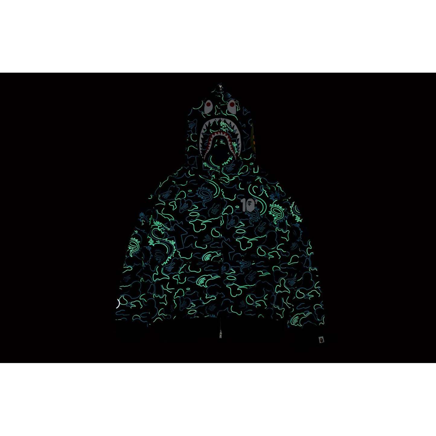 BAPE X 88RISING GLOW IN THE DARK CAMO SHARK FULL ZIP HOODIE