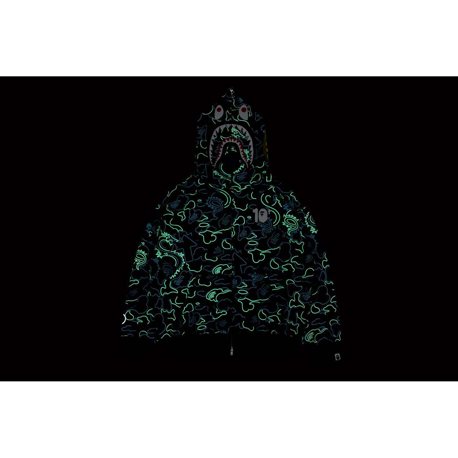 BAPE X 88RISING GLOW IN THE DARK CAMO SHARK FULL ZIP HOODIE