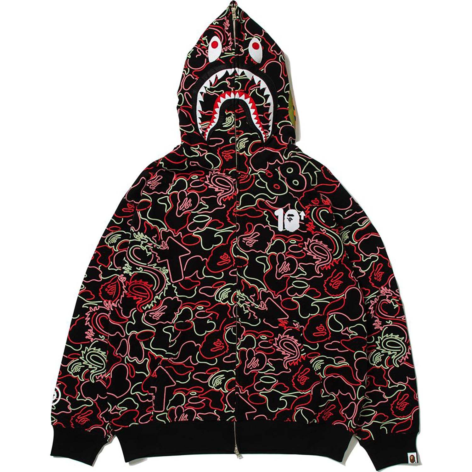 BAPE X 88RISING GLOW IN THE DARK CAMO SHARK FULL ZIP HOODIE