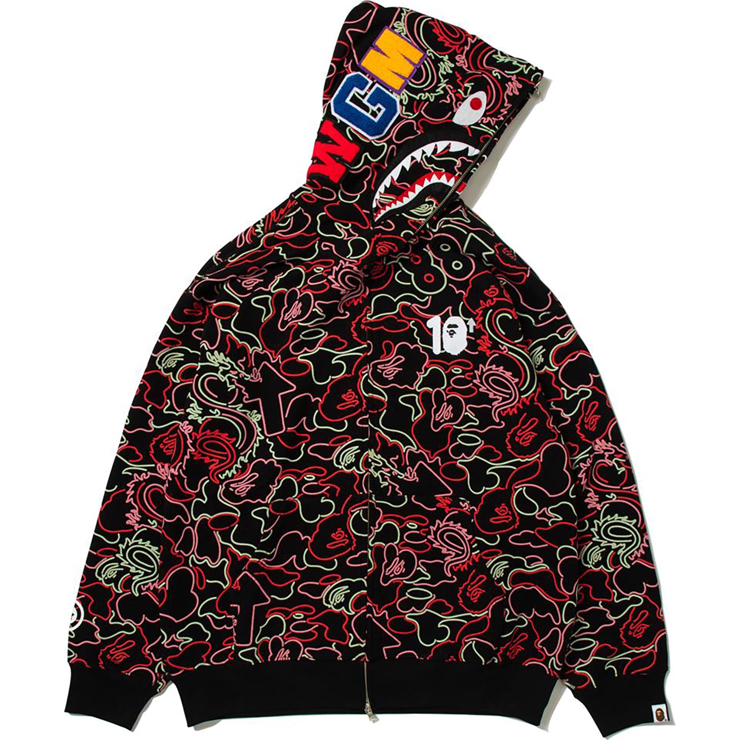 BAPE X 88RISING GLOW IN THE DARK CAMO SHARK FULL ZIP HOODIE