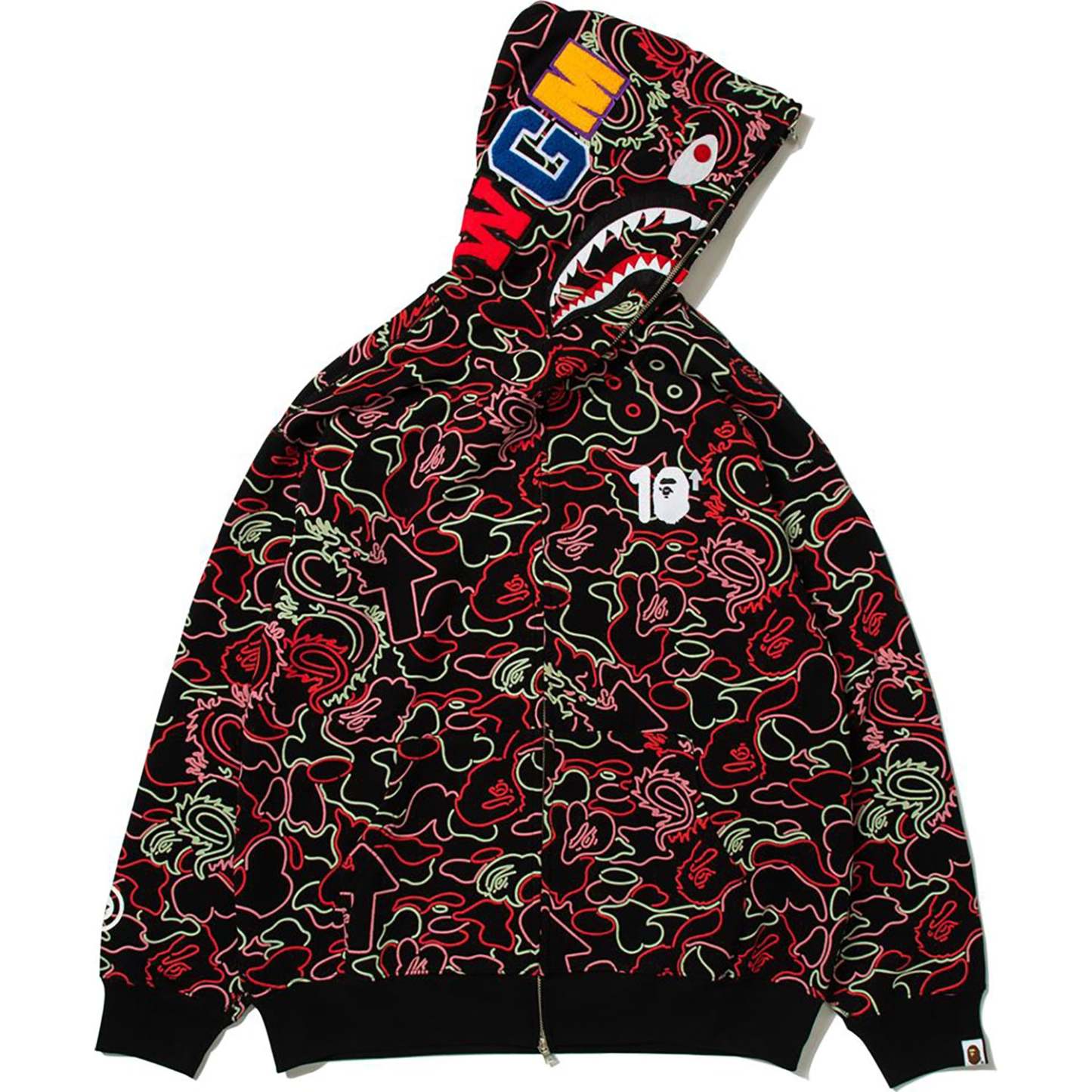 BAPE X 88RISING GLOW IN THE DARK CAMO SHARK FULL ZIP HOODIE