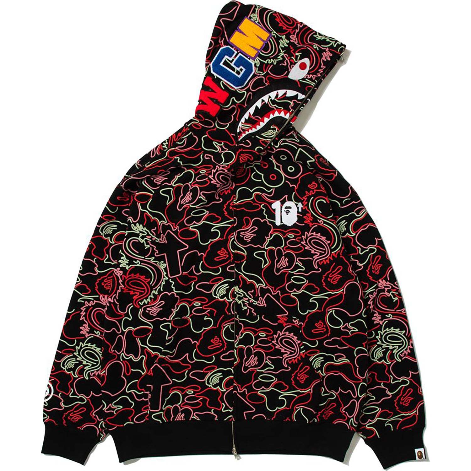 BAPE X 88RISING GLOW IN THE DARK CAMO SHARK FULL ZIP HOODIE