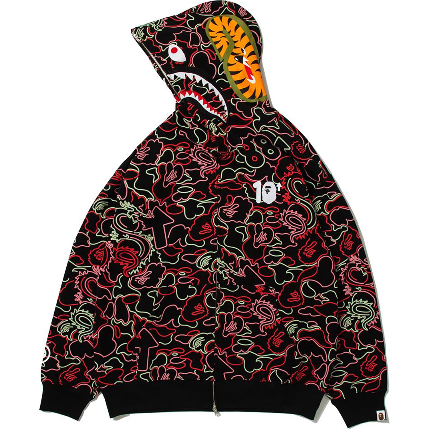 BAPE X 88RISING GLOW IN THE DARK CAMO SHARK FULL ZIP HOODIE