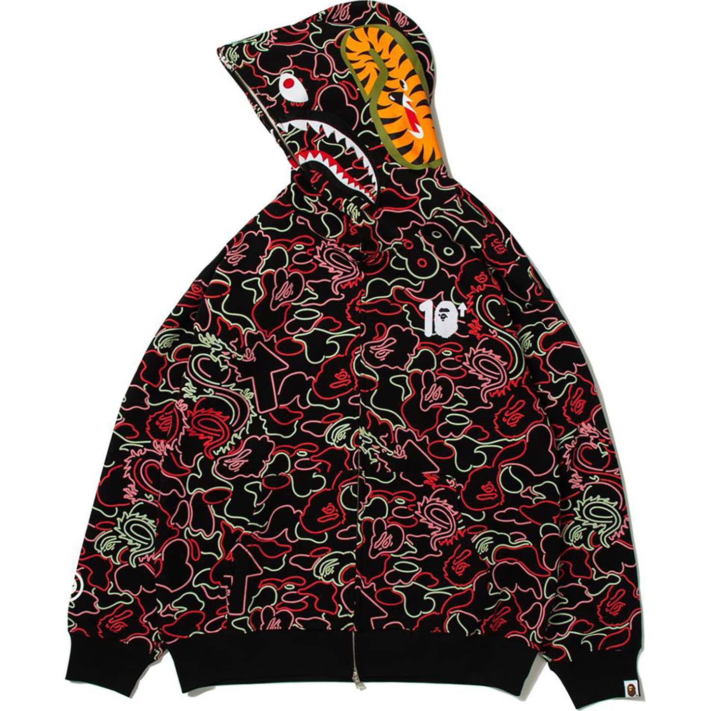 BAPE X 88RISING GLOW IN THE DARK CAMO SHARK FULL ZIP HOODIE