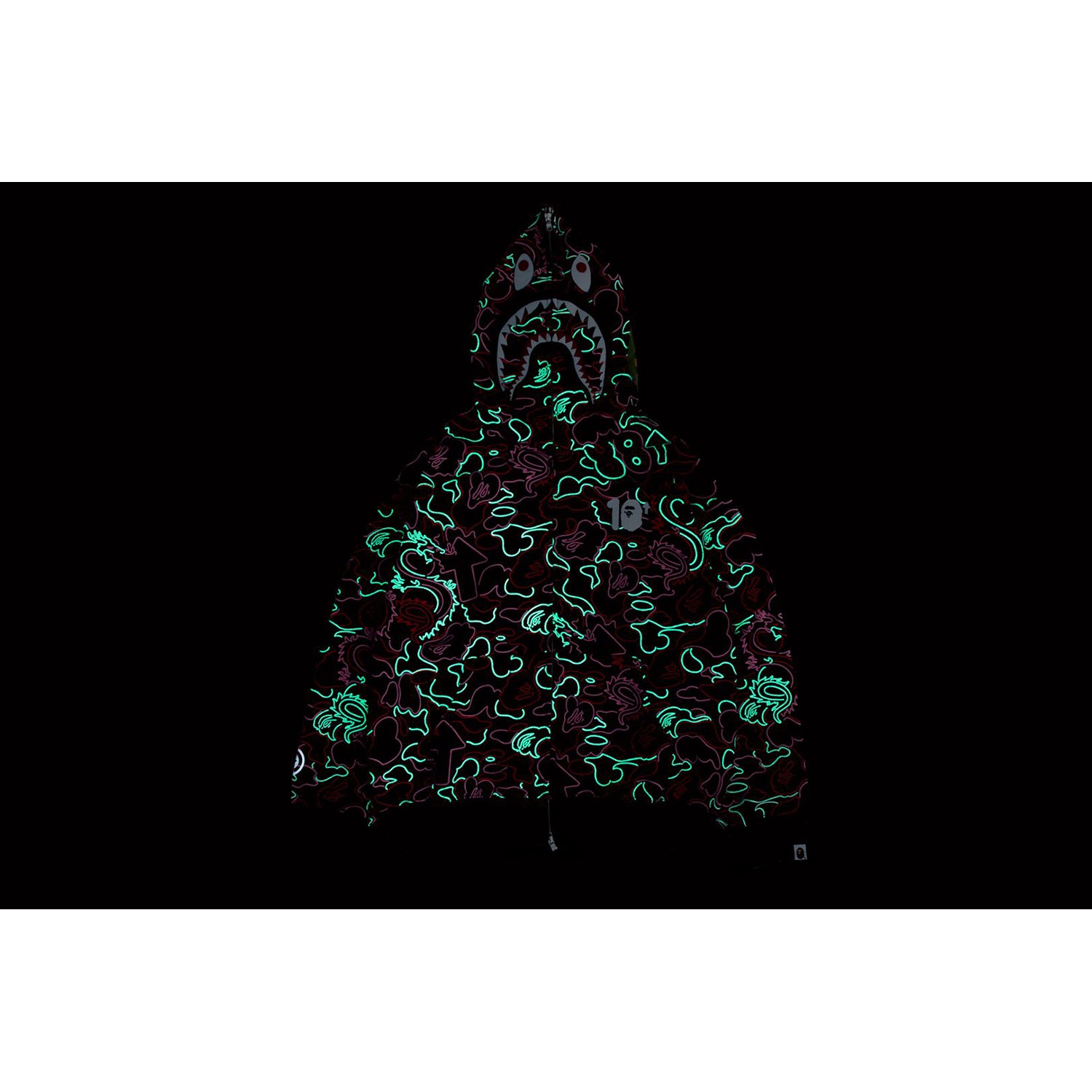 BAPE X 88RISING GLOW IN THE DARK CAMO SHARK FULL ZIP HOODIE
