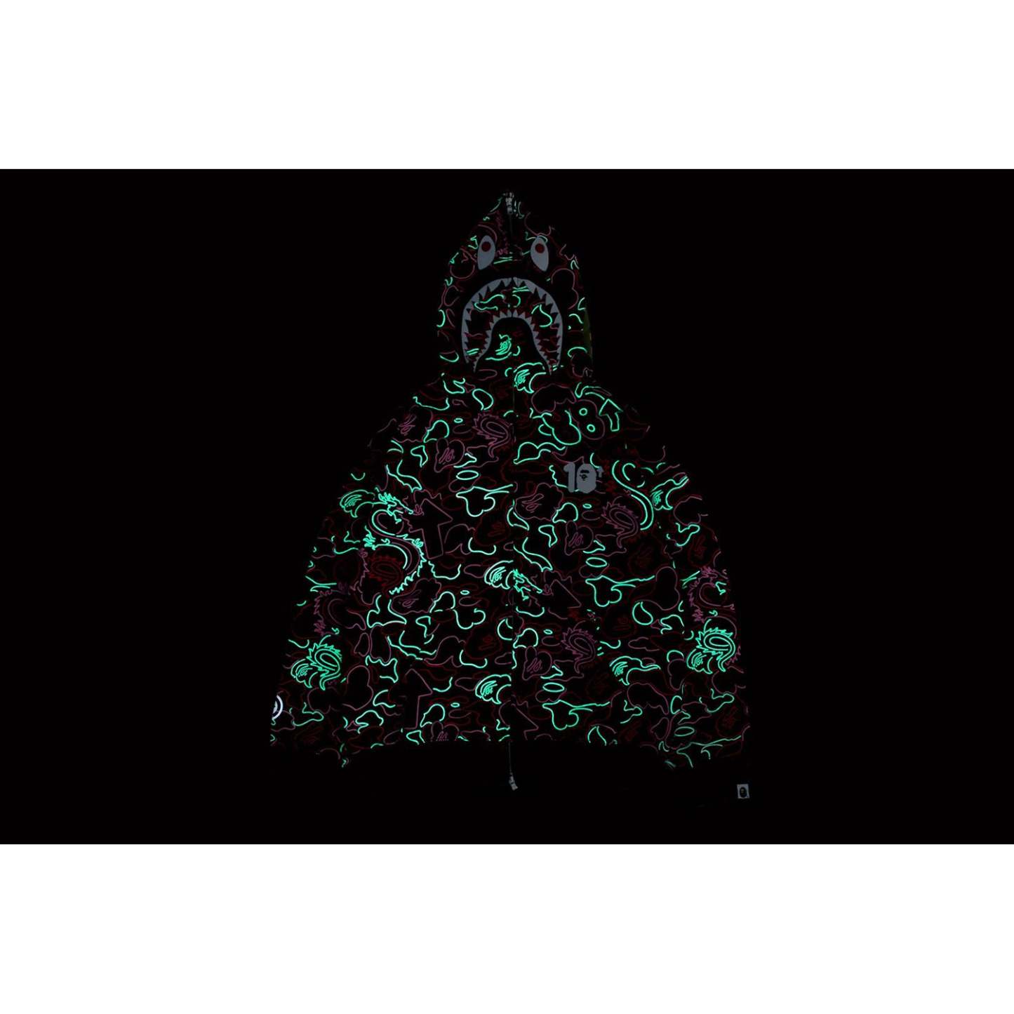 BAPE X 88RISING GLOW IN THE DARK CAMO SHARK FULL ZIP HOODIE