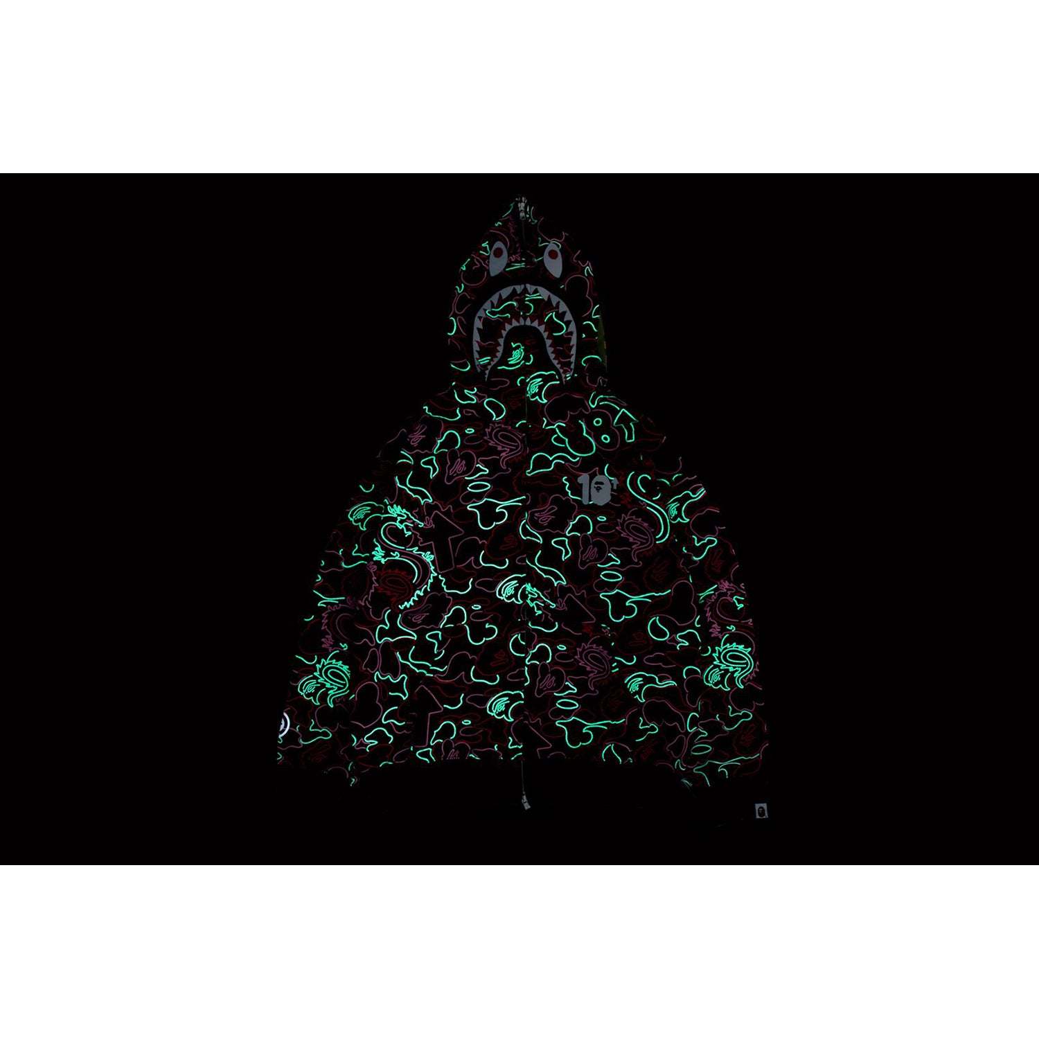 BAPE X 88RISING GLOW IN THE DARK CAMO SHARK FULL ZIP HOODIE