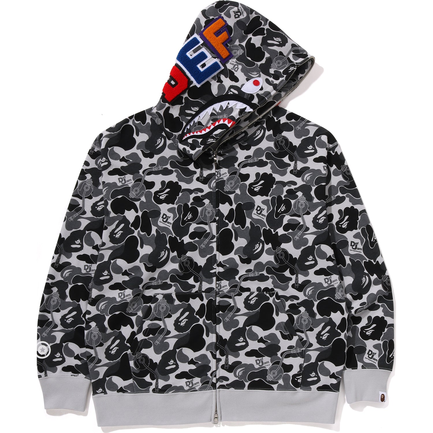BAPE X DEF JAM CAMO SHARK RELAXED FIT FULL ZIP HOODIE MENS