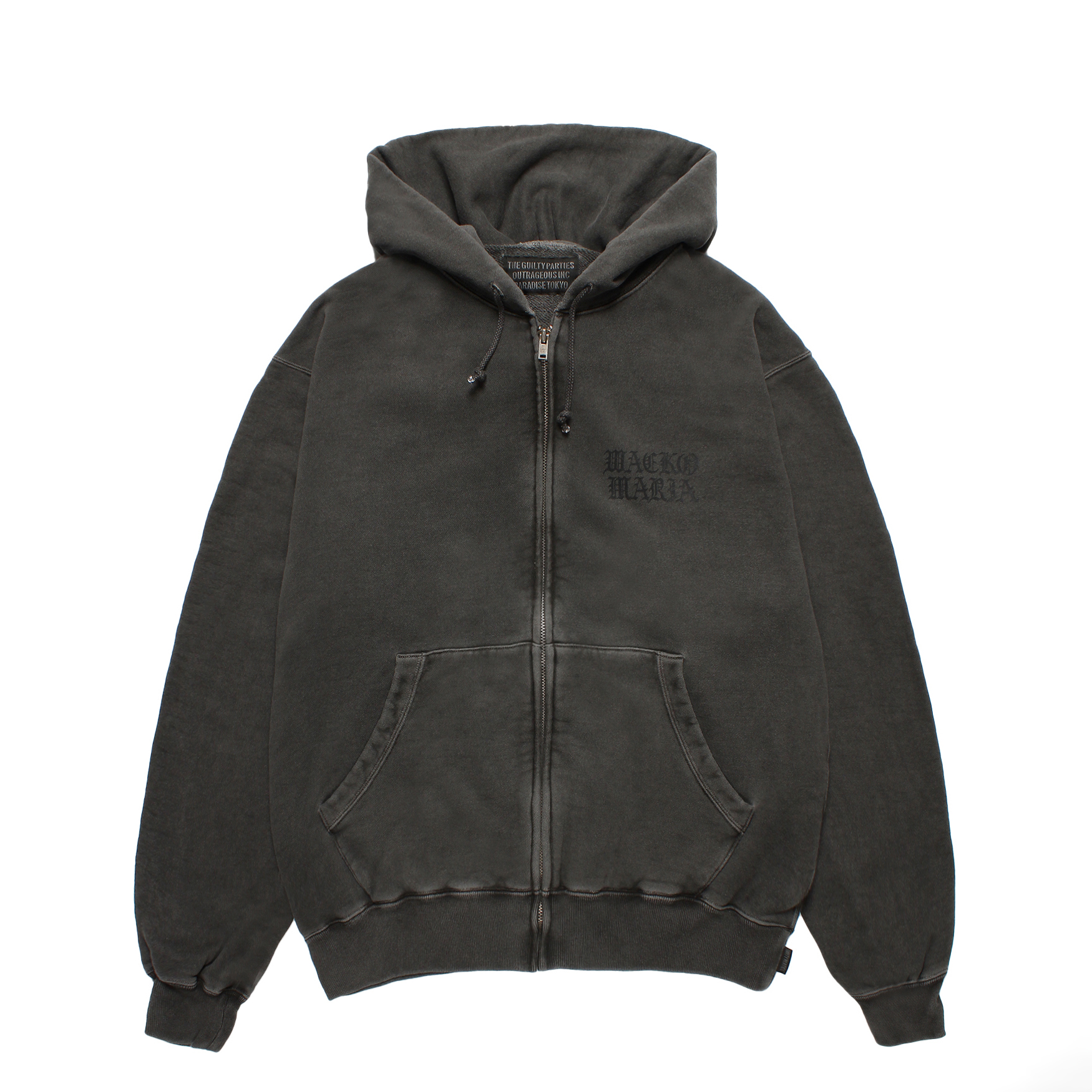 DEATH ROW RECORDS / GARMENT DYED ZIP UP HOODED SWEAT SHIRT GRAY