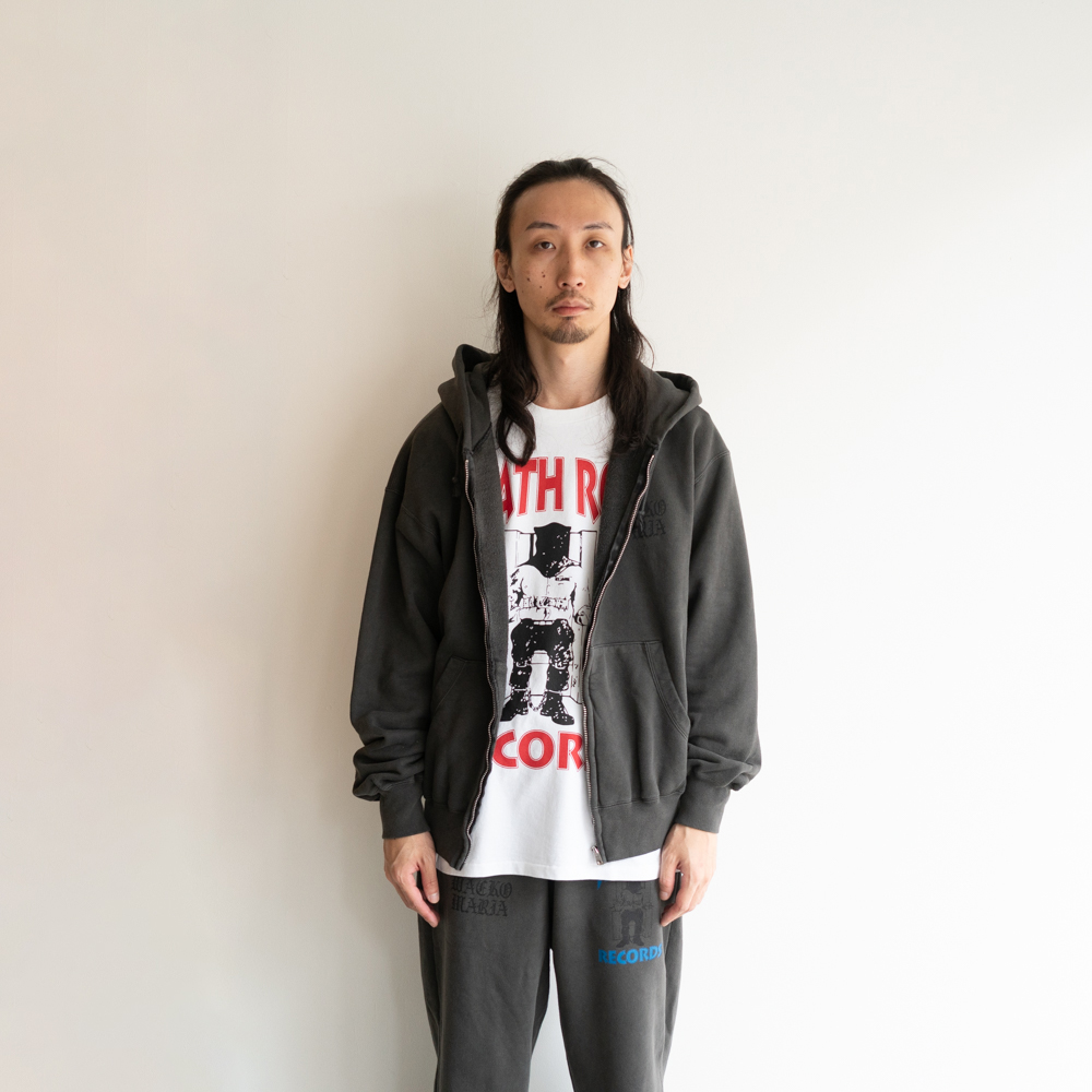 DEATH ROW RECORDS / GARMENT DYED ZIP UP HOODED SWEAT SHIRT GRAY
