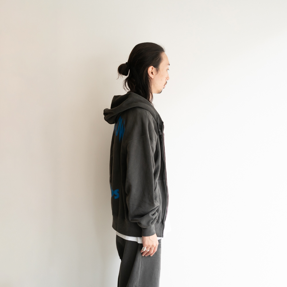 DEATH ROW RECORDS / GARMENT DYED ZIP UP HOODED SWEAT SHIRT GRAY