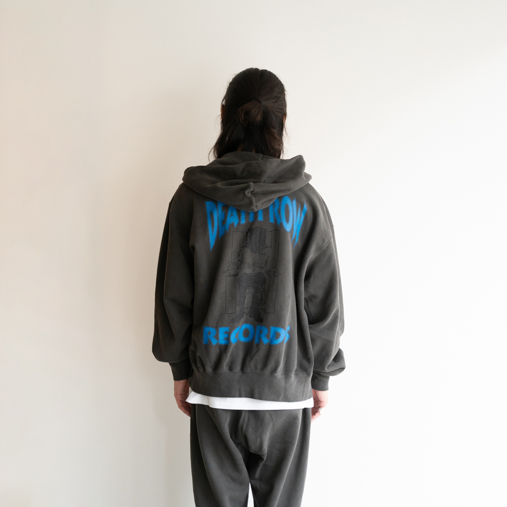 DEATH ROW RECORDS / GARMENT DYED ZIP UP HOODED SWEAT SHIRT GRAY