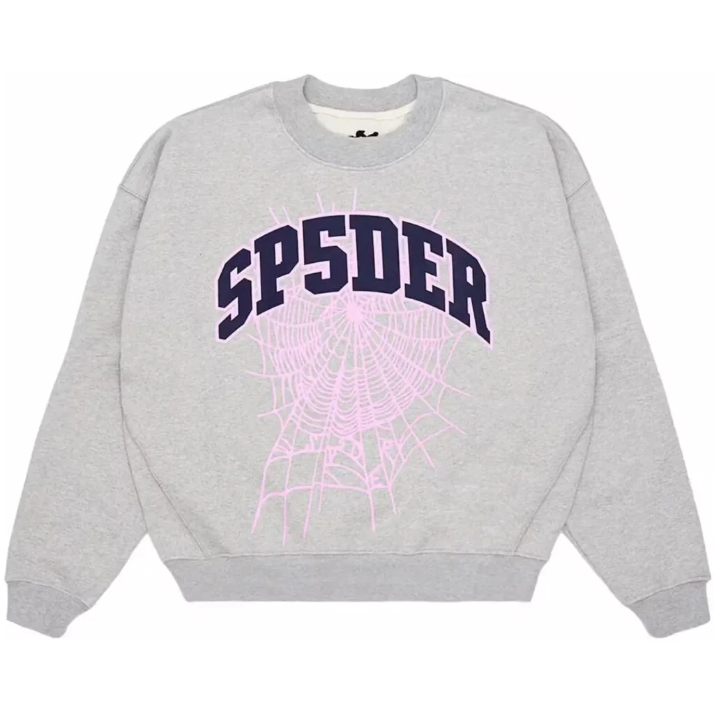 Sp5der Varsity Web Crewneck Heather Grey Hoodie