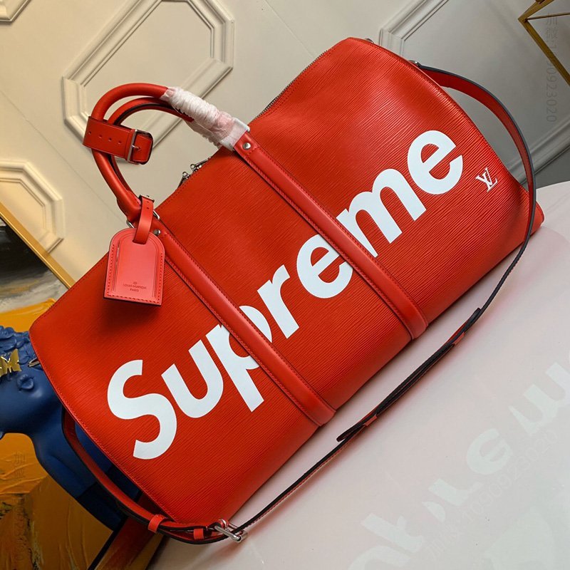 【期間限定割引価格】LV 旅行用バッグ LV シュプリーム キーポル 45 旅行用バッグ EPL ウォーター リップル 旅行用バッグ レッド