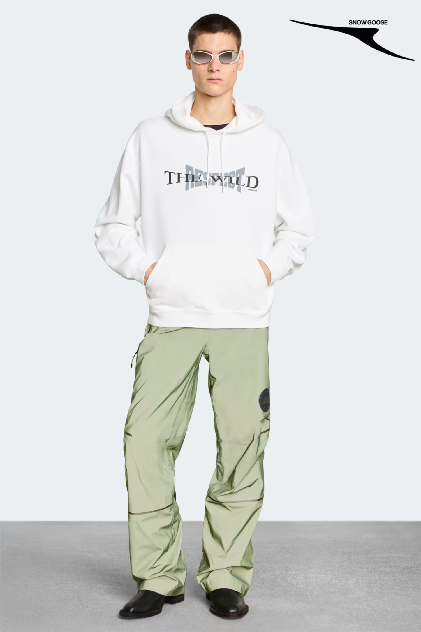 カナダグース リゲル オーバーサイズ プリント フード付きスウェットシャツ ユニセックス (ホワイト)