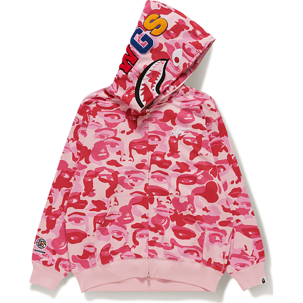 BAPE X KIDSUPER CAMO SHARK FULL ZIP HOODIE Color: Pink