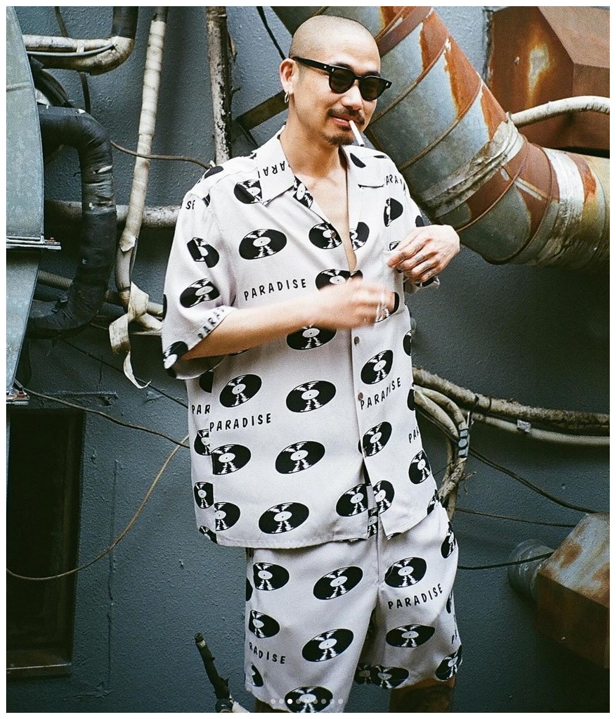 RECORDS HAWAIIAN SHORTS【GRAY】