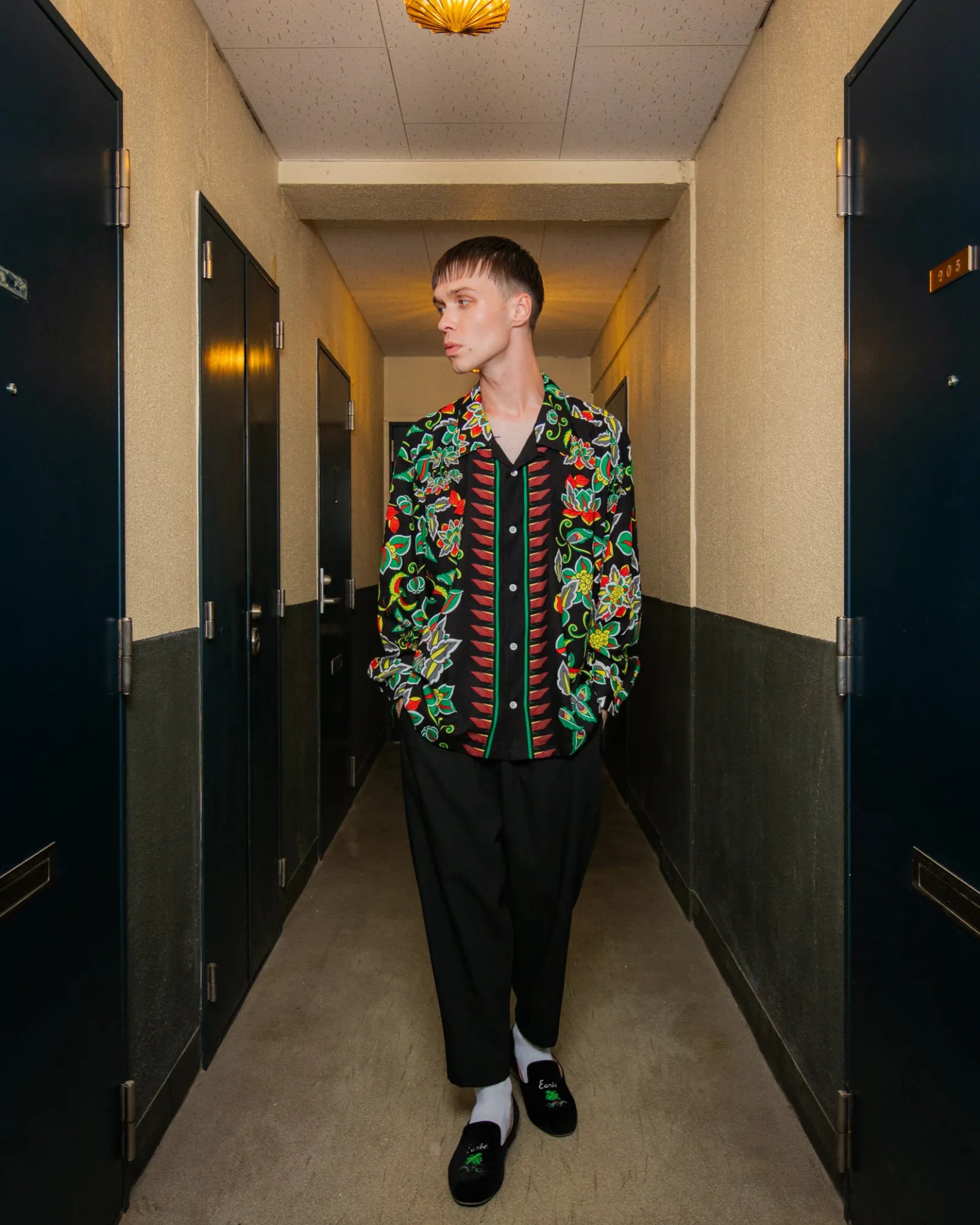 桃源花 L/S SHIRT / BLACK