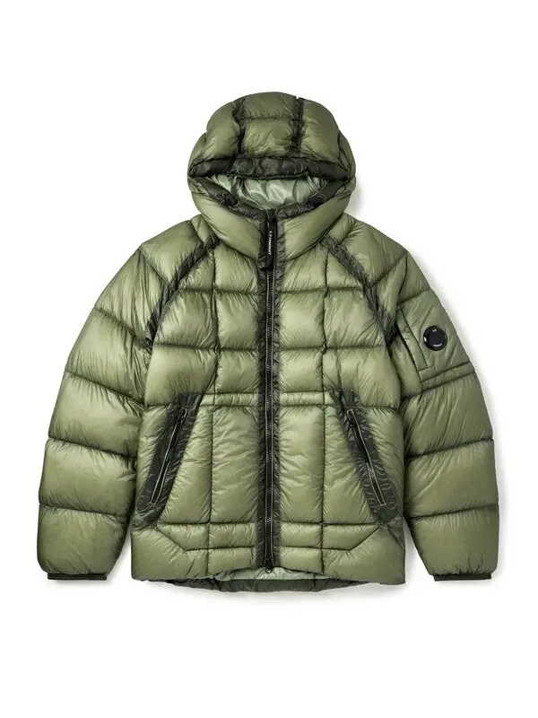 C.P. COMPANY logo-appliquéd quilted shell hooded down jacket - green