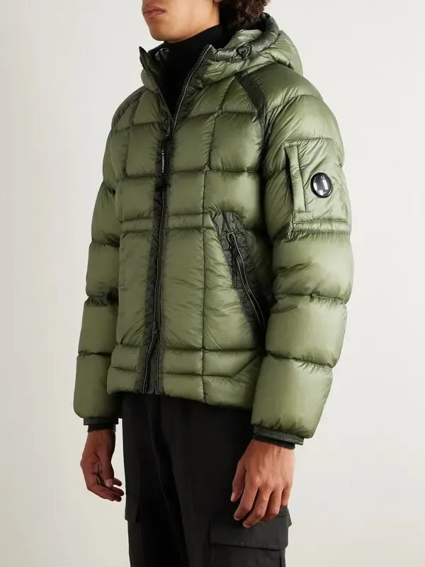 C.P. COMPANY  logo-appliquéd quilted shell hooded down jacket - green