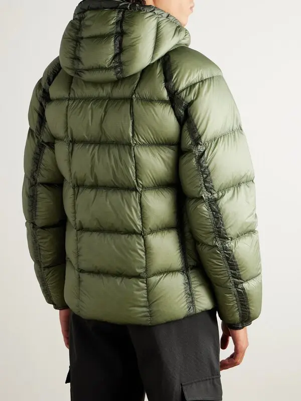 C.P. COMPANY  logo-appliquéd quilted shell hooded down jacket - green