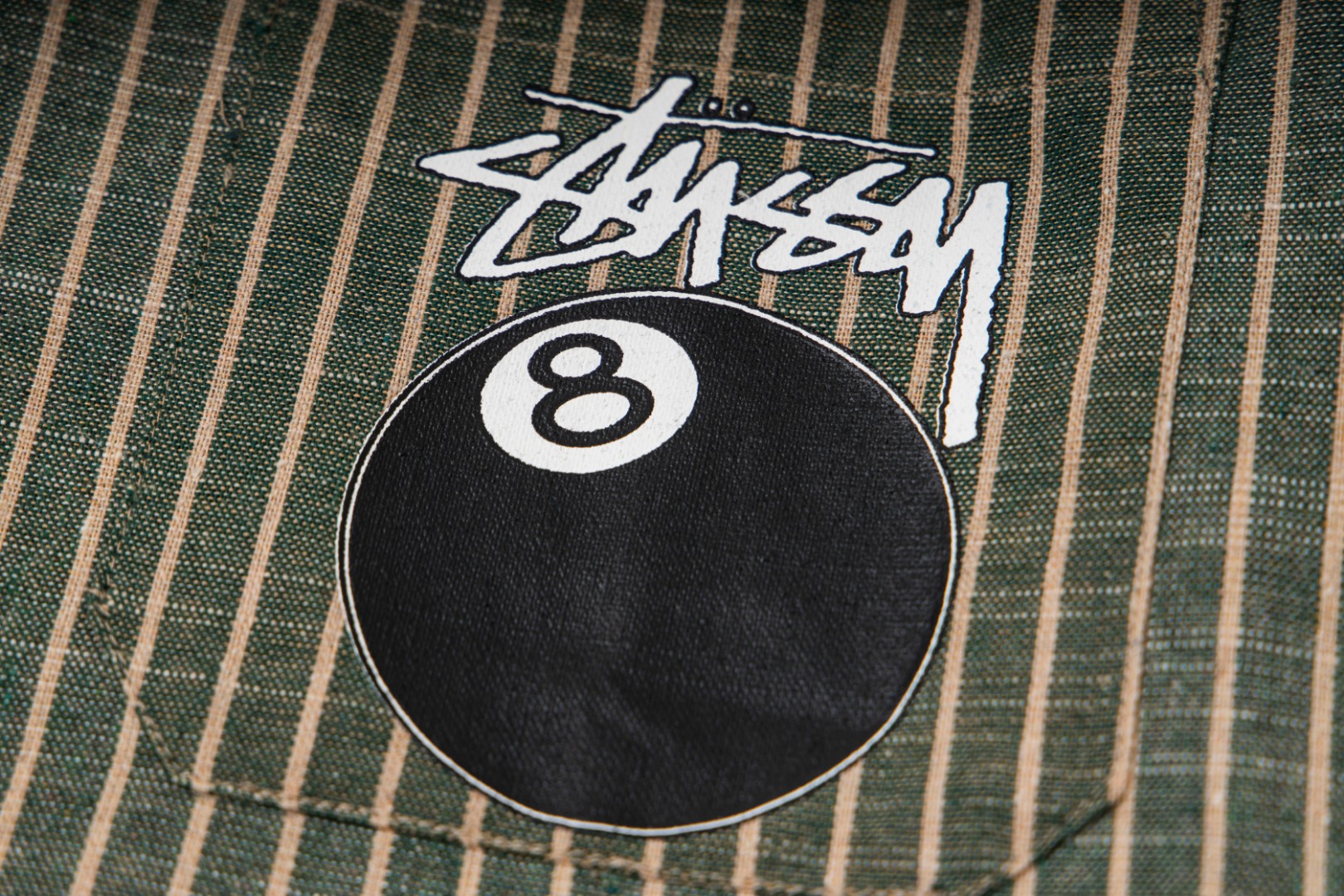 🔥款号6963# P75 （现货发售） stussy 斯图西经典黑八印花翻领竖条纹短袖衬衫 25夏季新款男女同款颜色：绿色码数：s m l xl