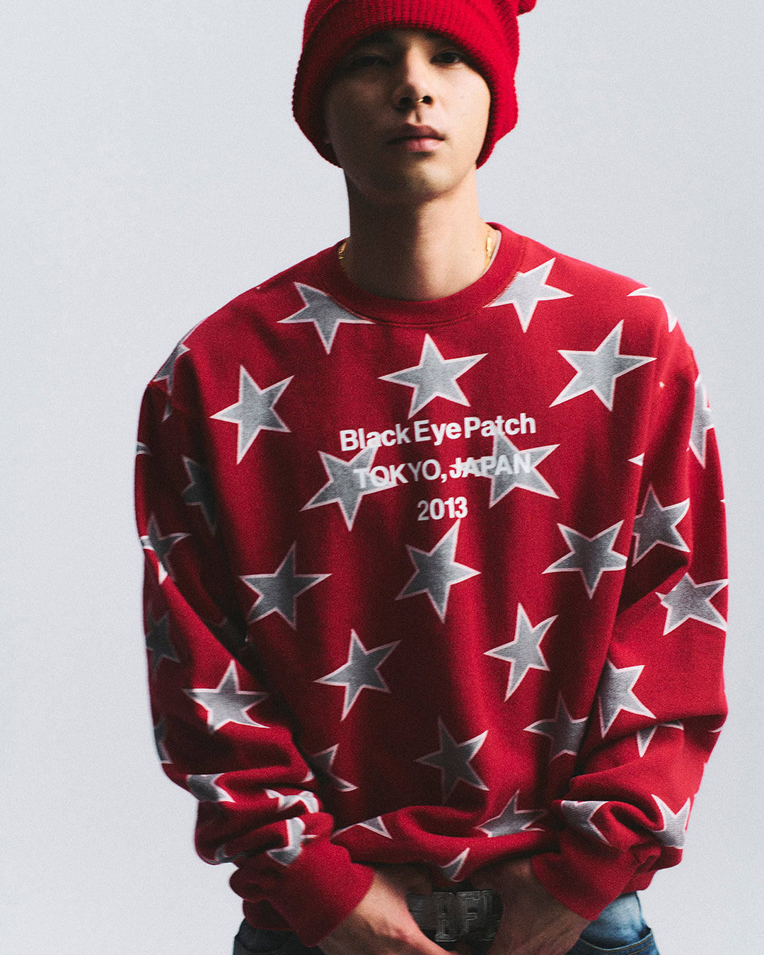 STAR PATTERNED BRAND ORIGIN CREW SWEAT BLACK