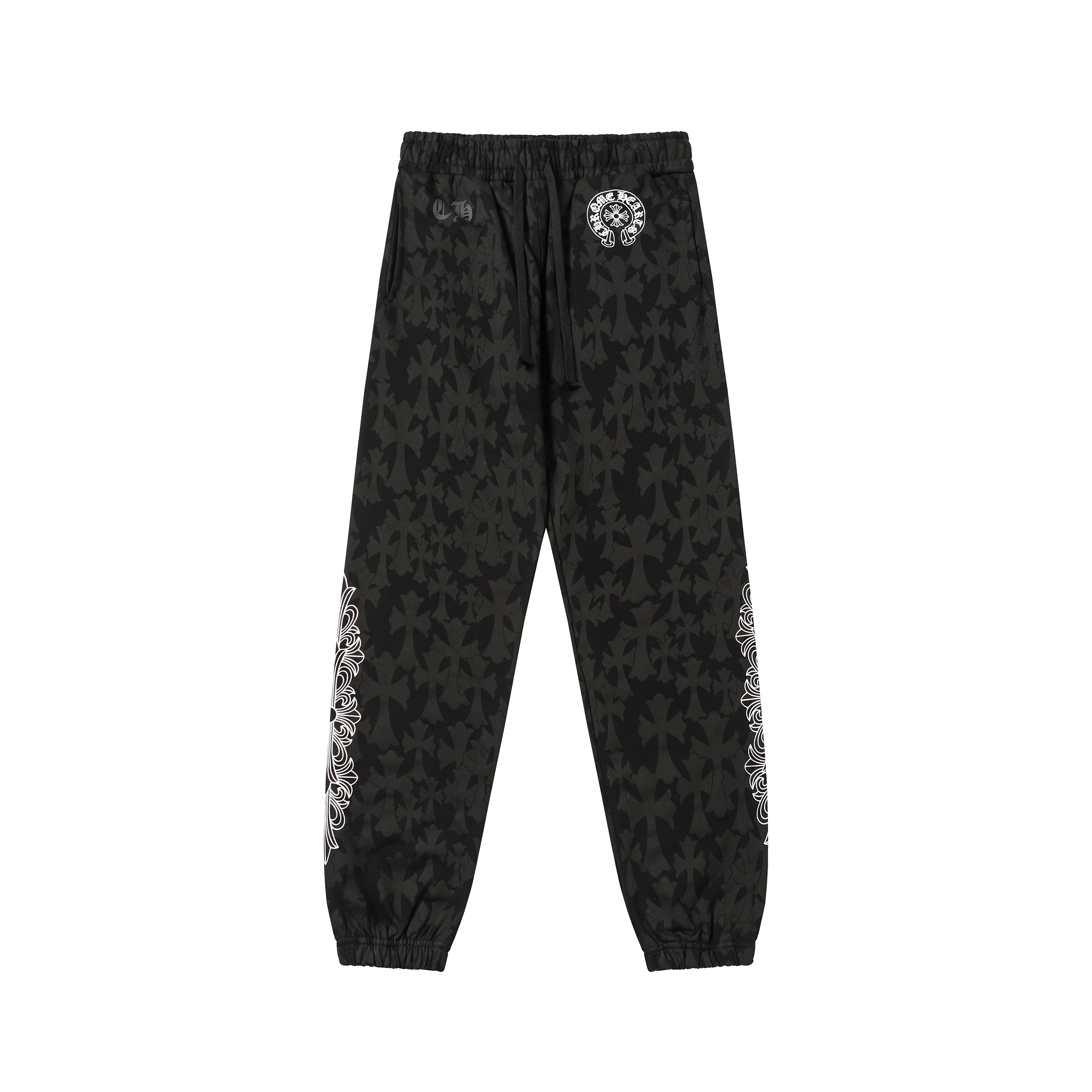 Chrome Hearts Black Tonal Monogram Horseshoe Logo Jogger Pants 1021