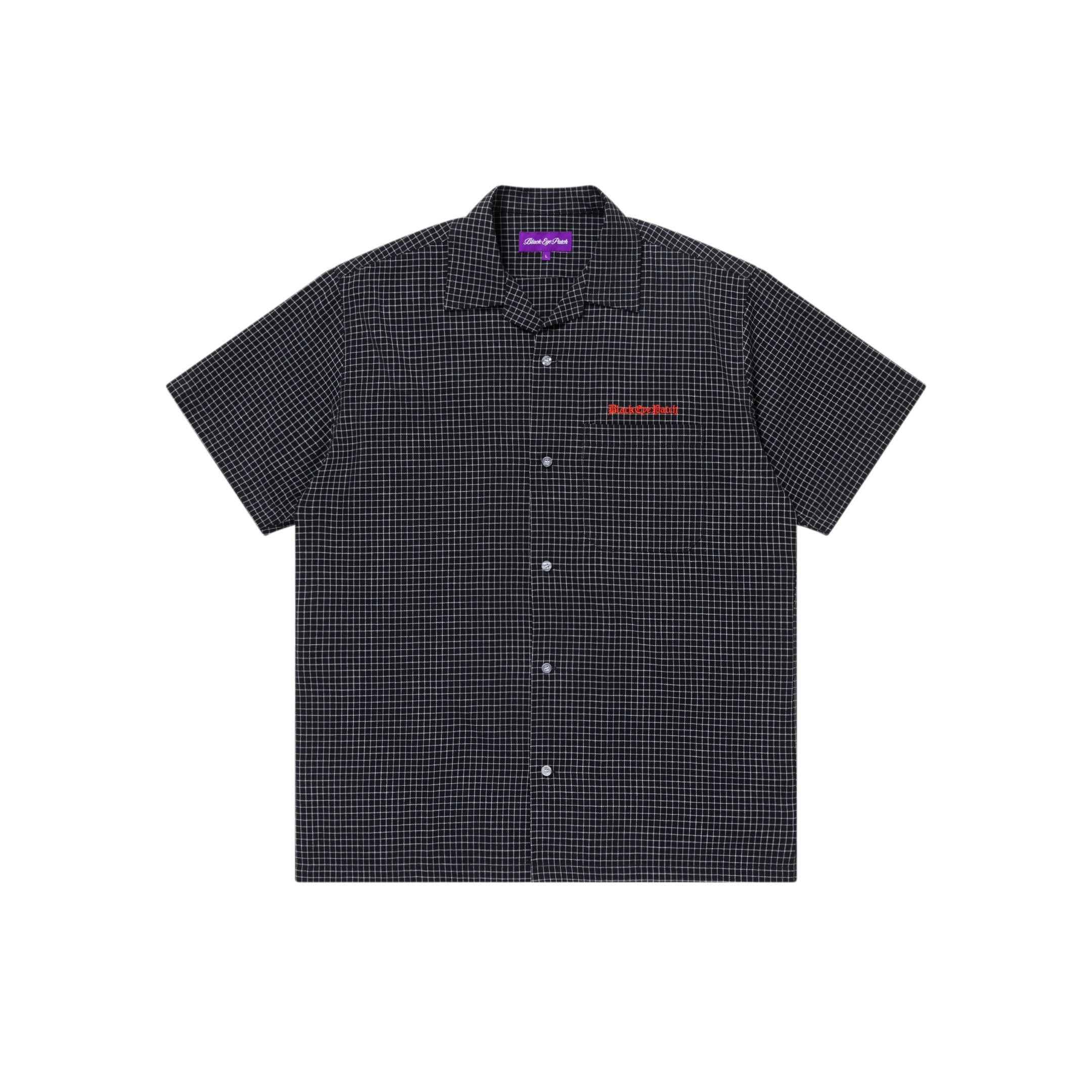 GRID CHECKED OPEN COLLARED S/S SHIRT BLACK