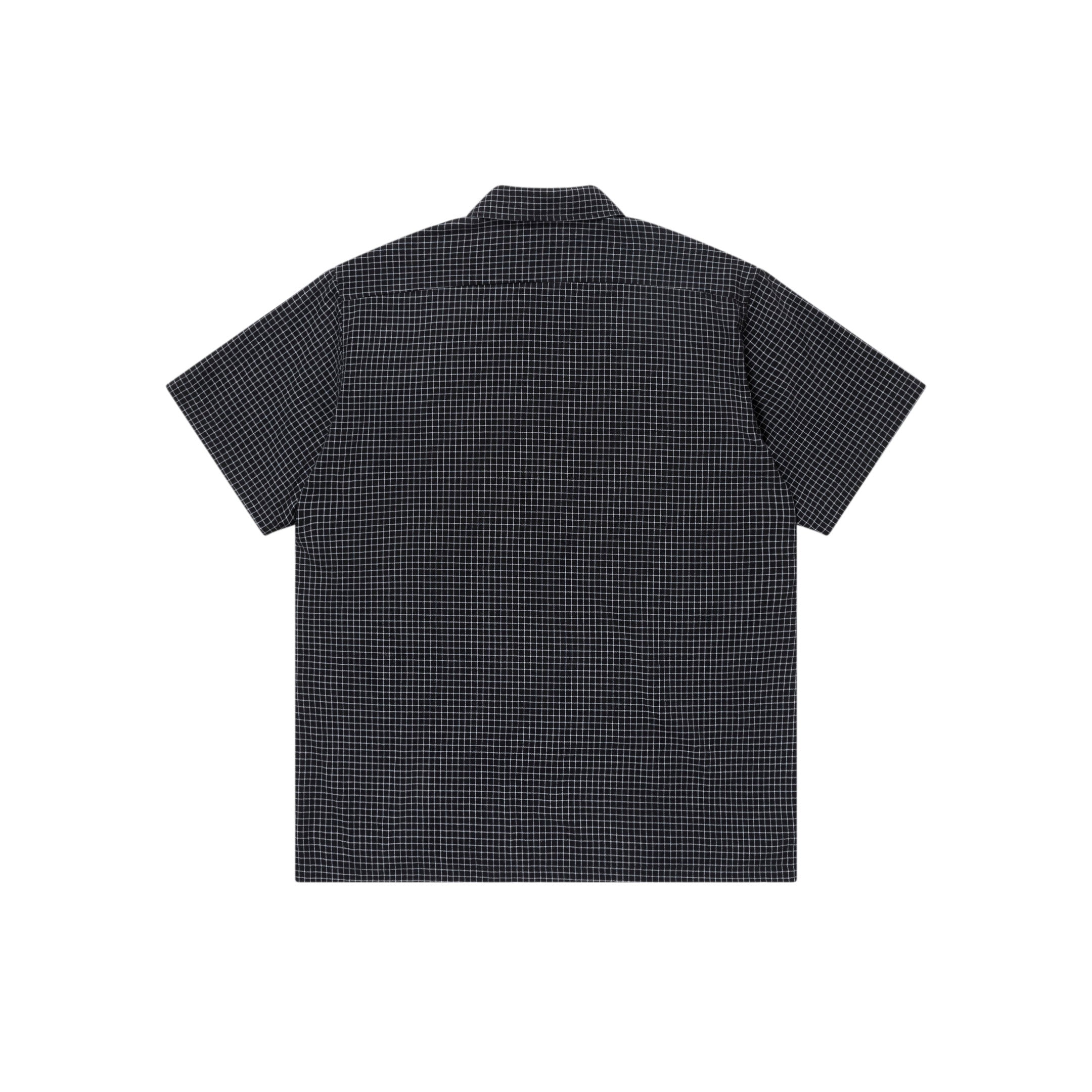 GRID CHECKED OPEN COLLARED S/S SHIRT BLACK