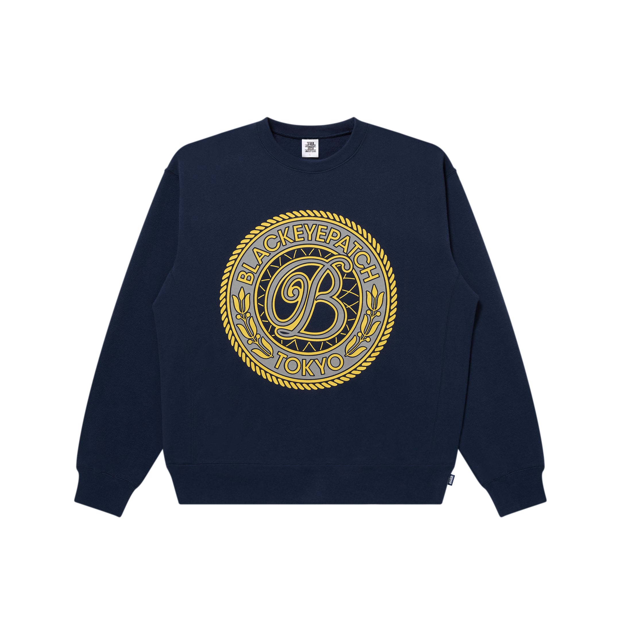 REFLECTIVE VINTAGE B EMBLEM CREW SWEAT NAVY