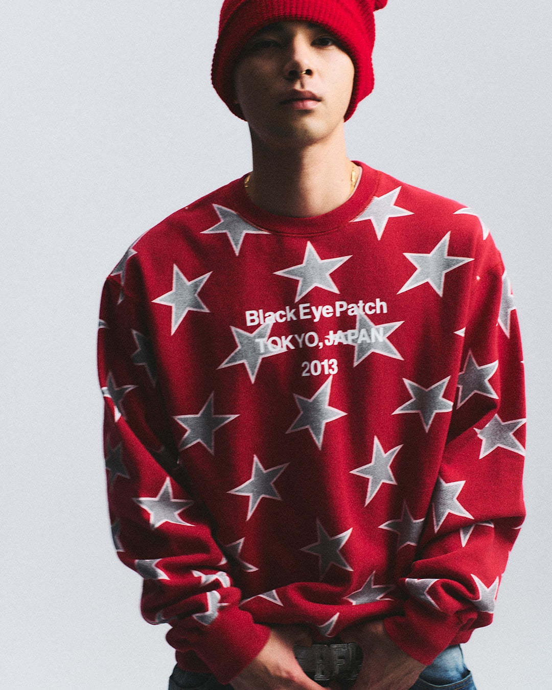 STAR PATTERNED BRAND ORIGIN CREW SWEAT RED