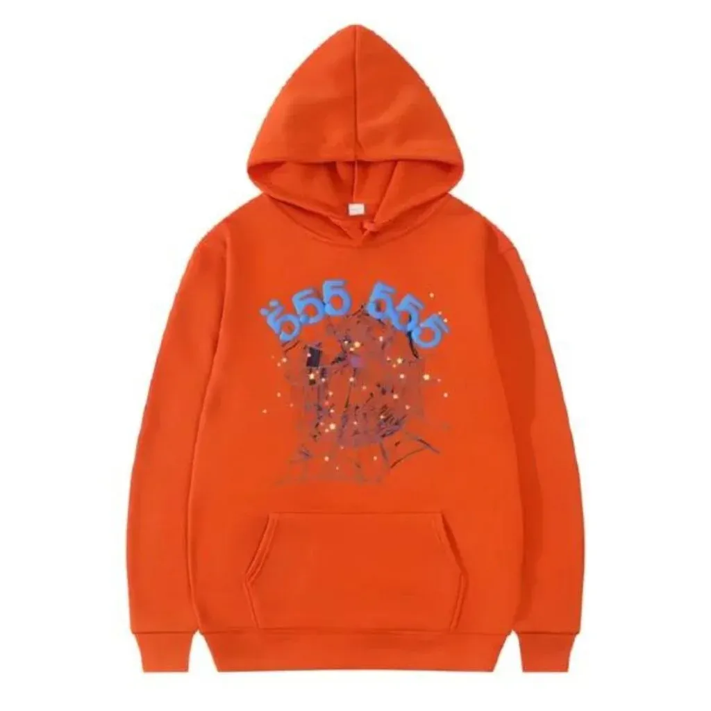 Sp5der 555555 Number Men Orange Hoodie