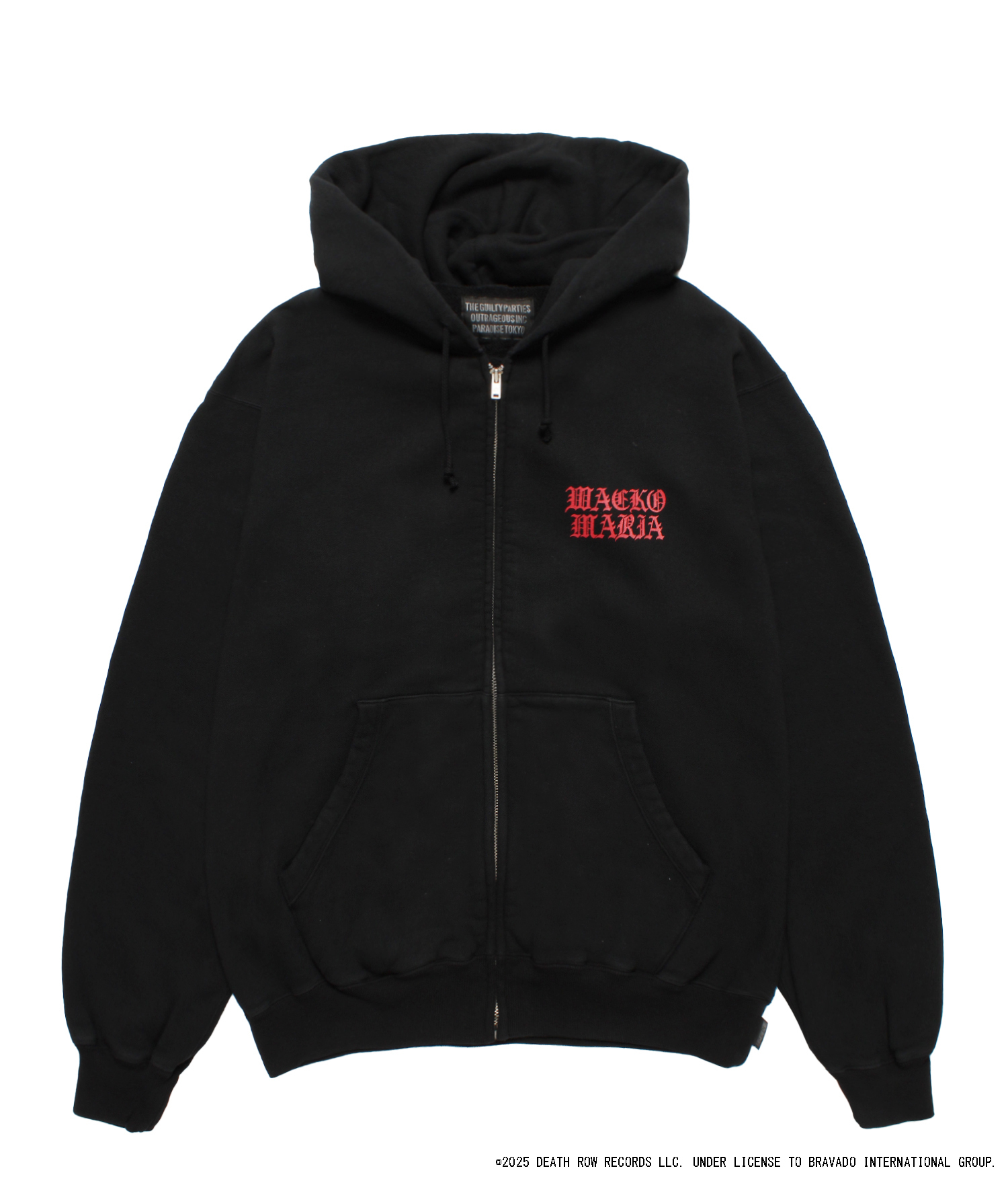 DEATH ROW RECORDS / GARMENT DYED ZIP UP HOODED SWEAT SHIRT BLACK