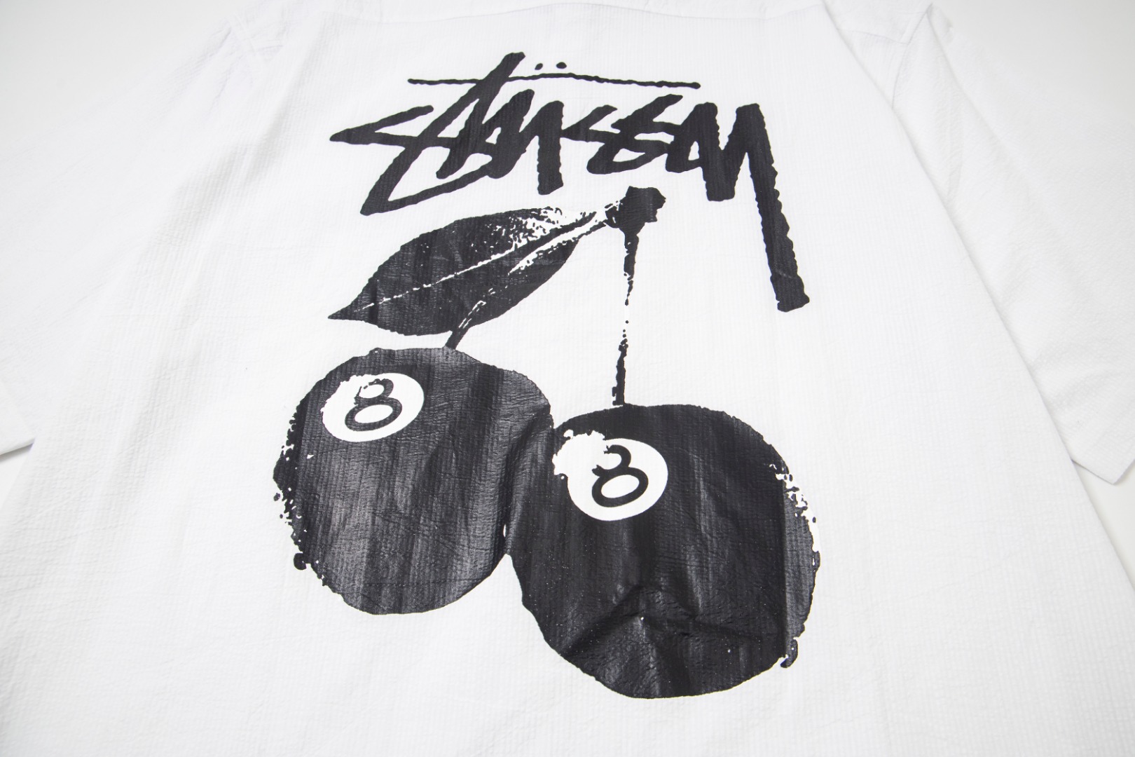 🔥款号6964# P75 （现货发售） stussy 斯图西樱桃黑八印花翻领短袖衬衫 25夏季新款男女同款颜色：白色码数：s m l xl