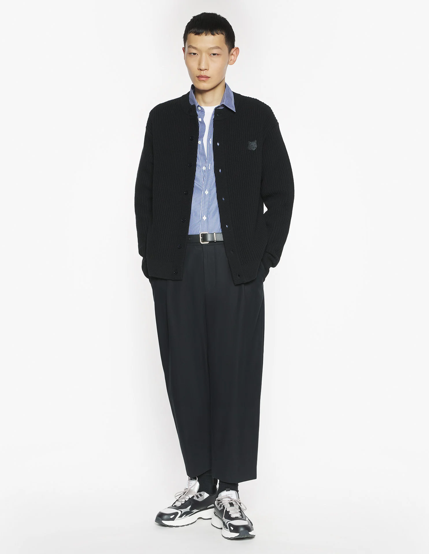 フォックスヘッド ウール リブ カーディガン カーディガン black