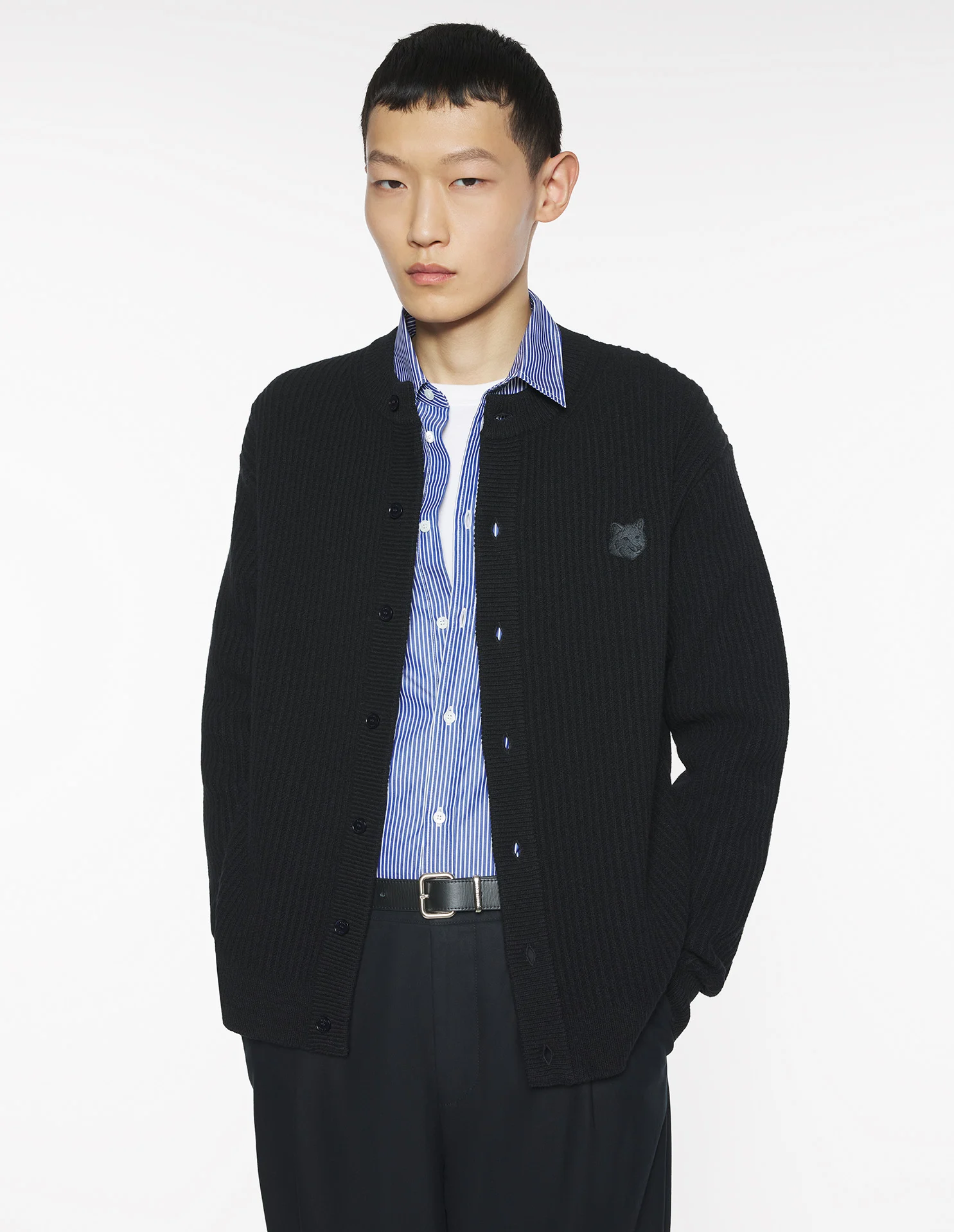 フォックスヘッド ウール リブ カーディガン カーディガン black