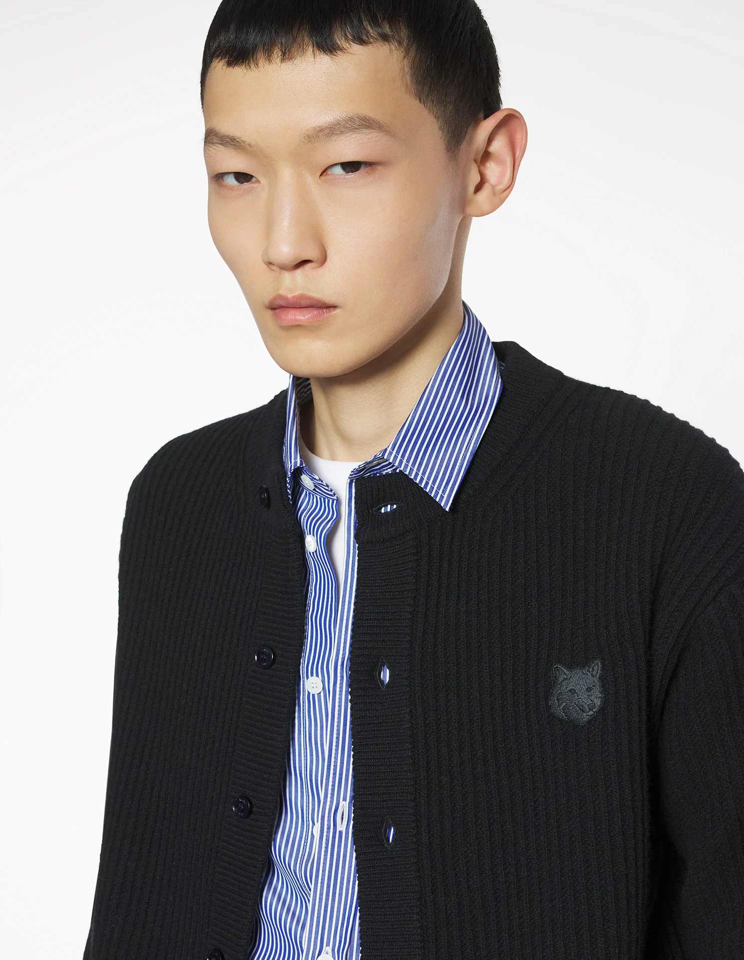 フォックスヘッド ウール リブ カーディガン カーディガン black