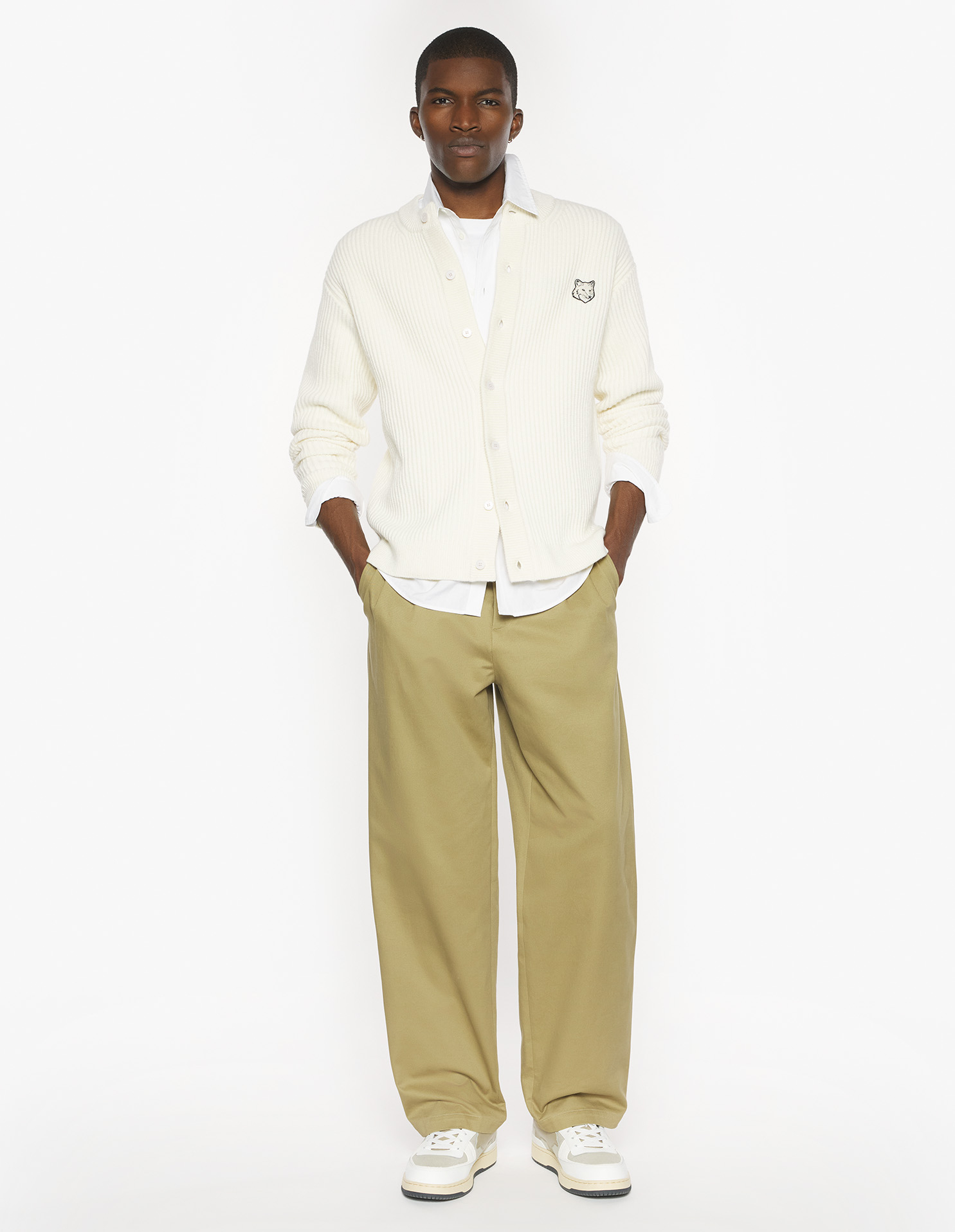 フォックスヘッド ウール リブ カーディガン カーディガン ecru