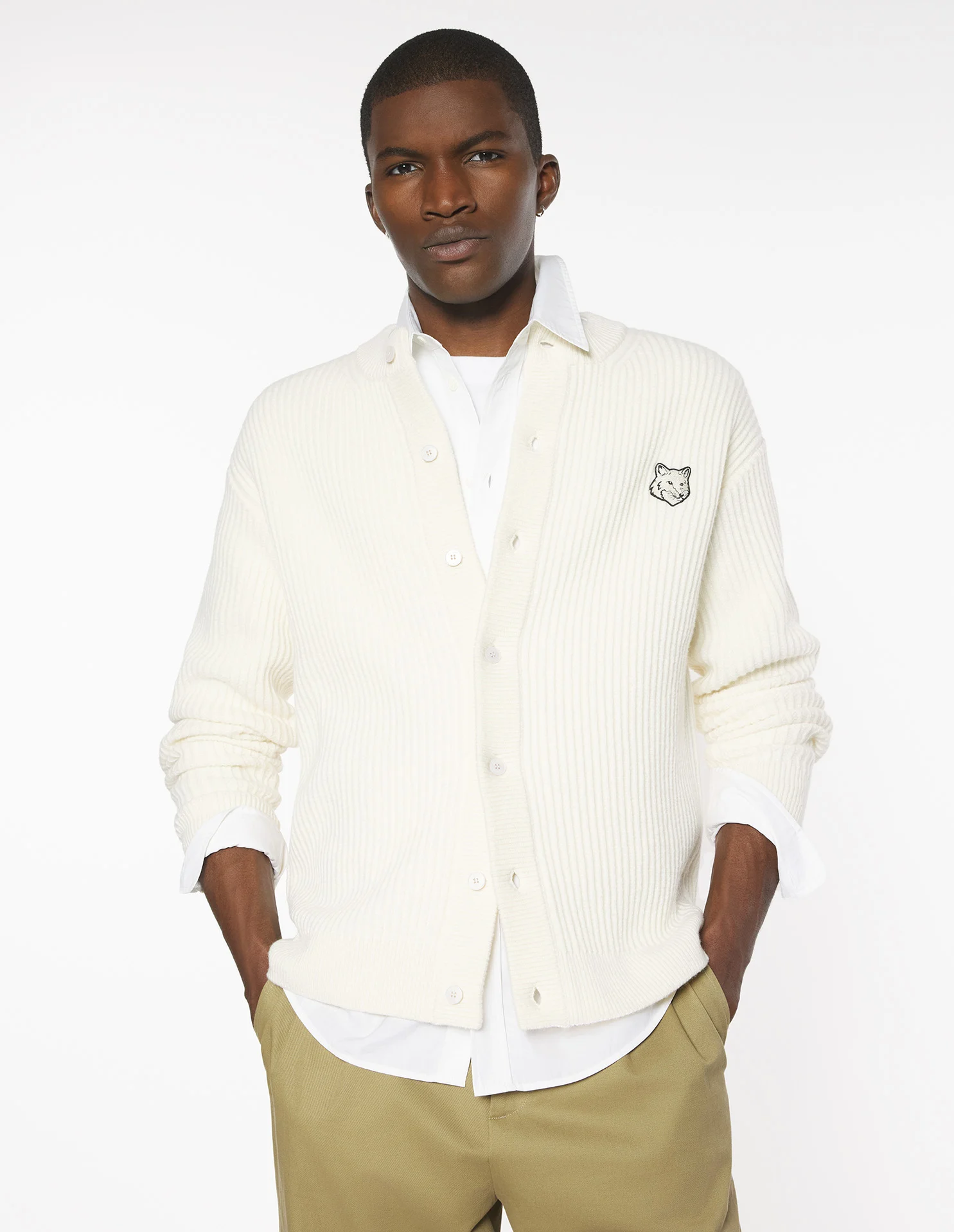 フォックスヘッド ウール リブ カーディガン カーディガン ecru