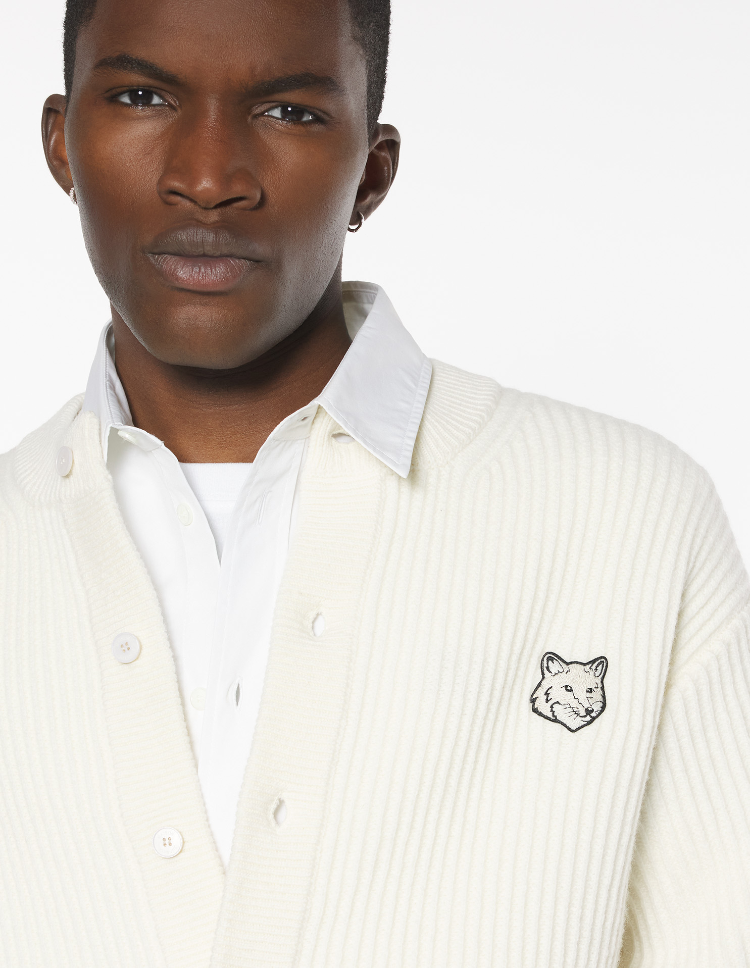 フォックスヘッド ウール リブ カーディガン カーディガン ecru