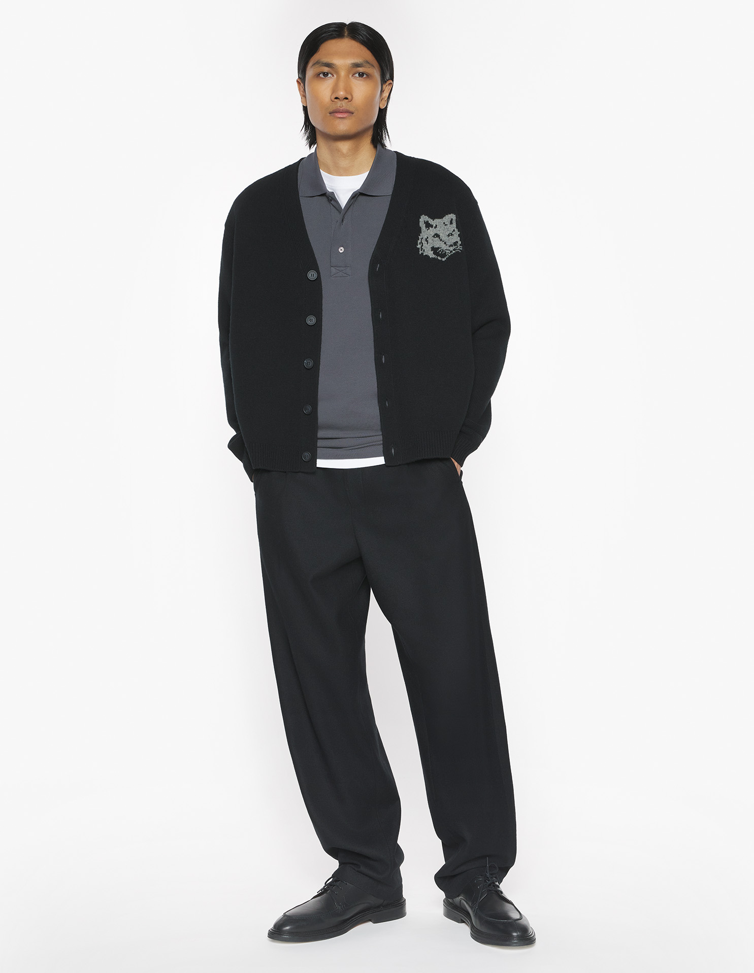 フォックスヘッド インターシャ メリノ カーディガン カーディガン black/medium grey melange