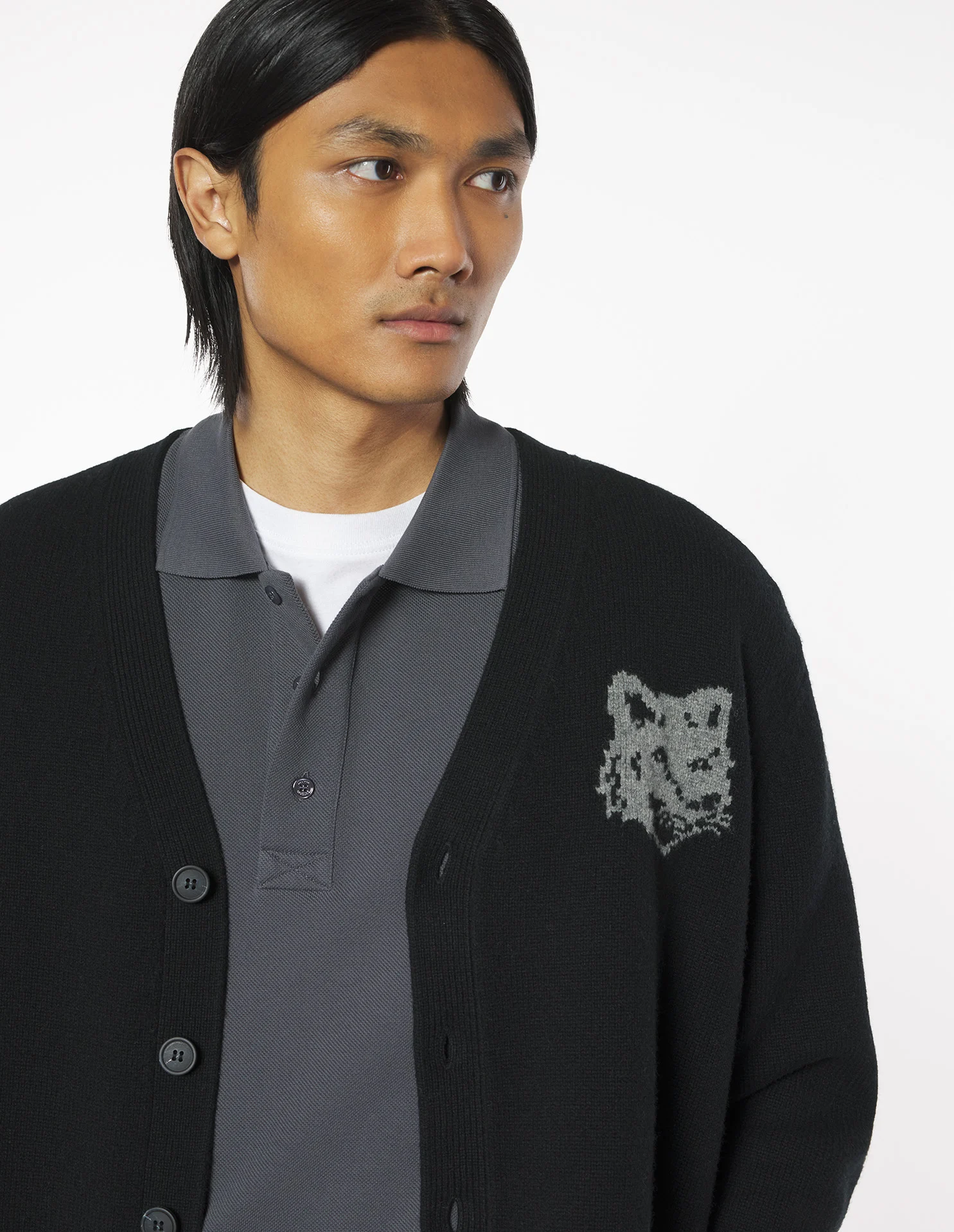 フォックスヘッド インターシャ メリノ カーディガン カーディガン black/medium grey melange