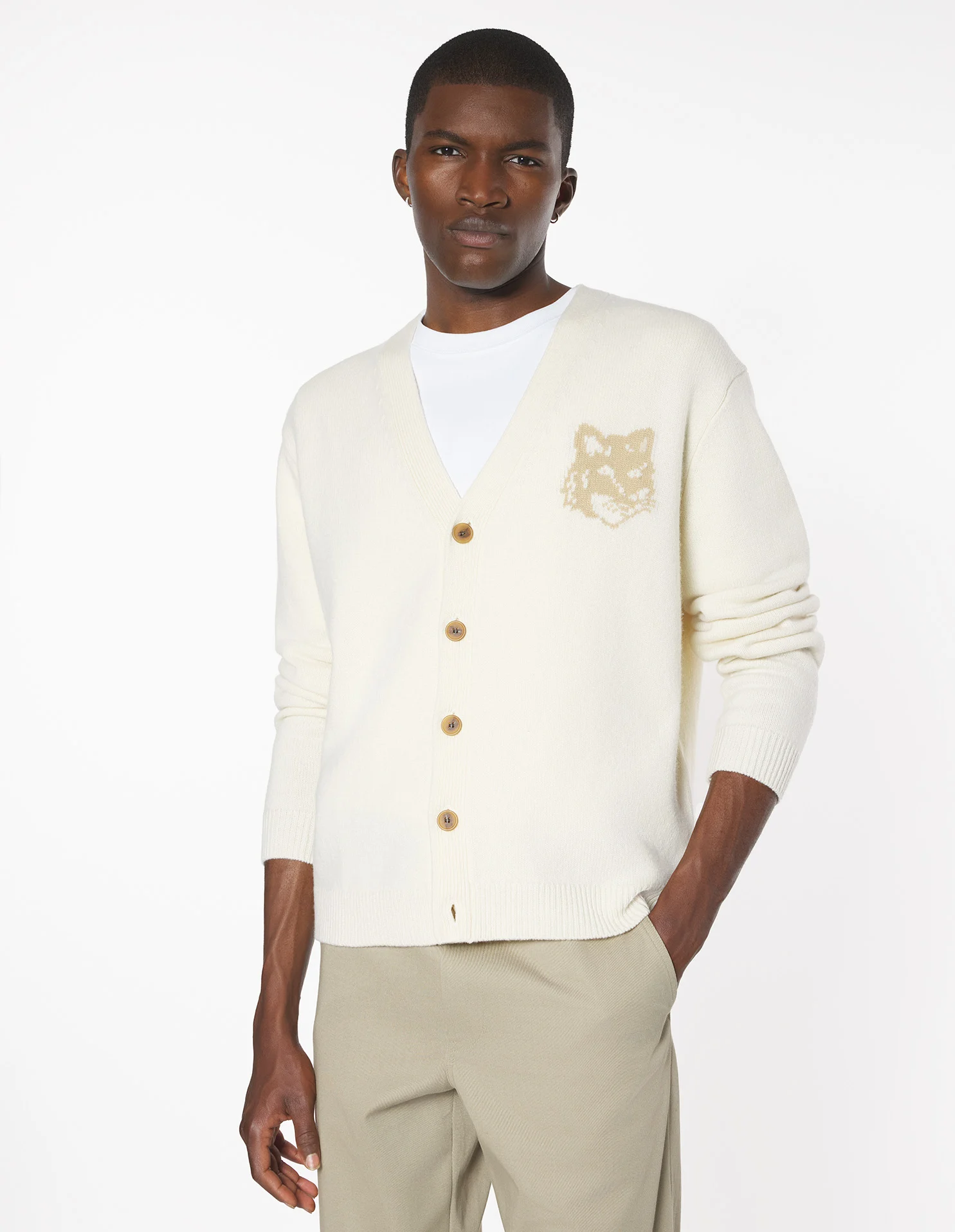 フォックスヘッド インターシャ メリノ カーディガン カーディガン ecru/tan beige