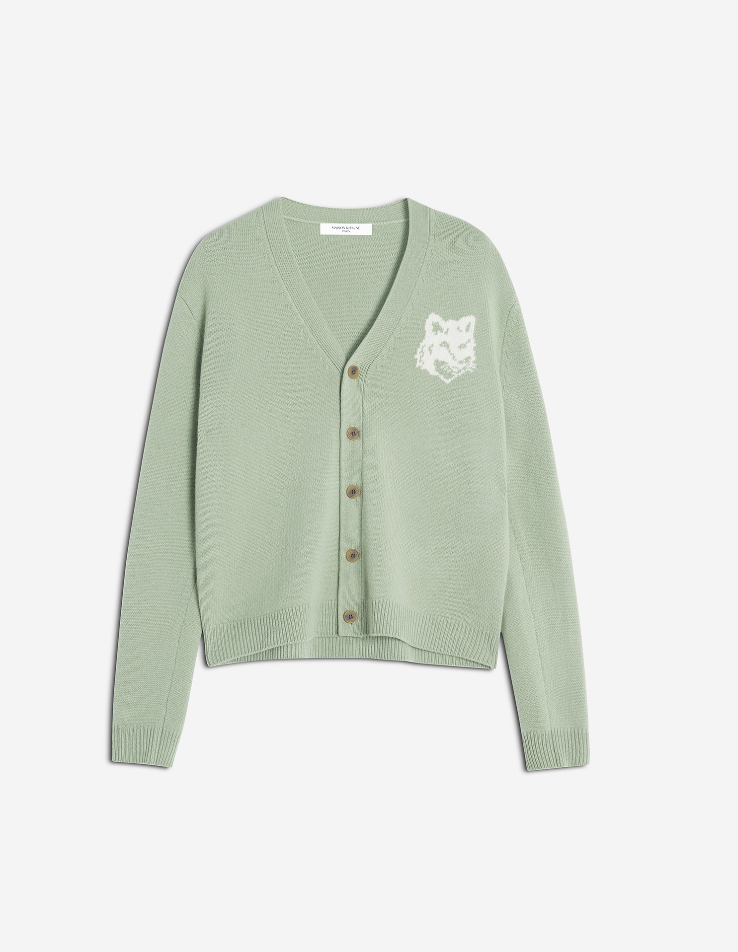 フォックスヘッド インターシャ メリノ カーディガン カーディガン sage green/ecru