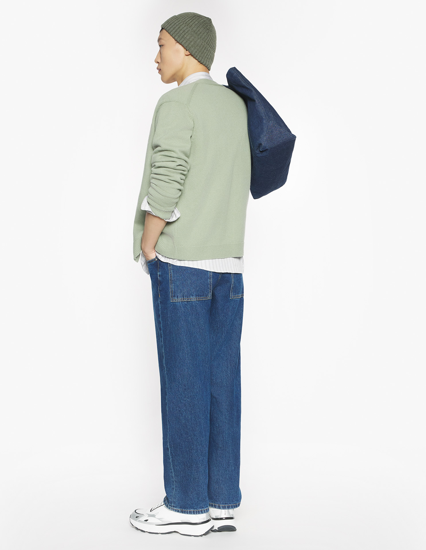 フォックスヘッド インターシャ メリノ カーディガン カーディガン sage green/ecru