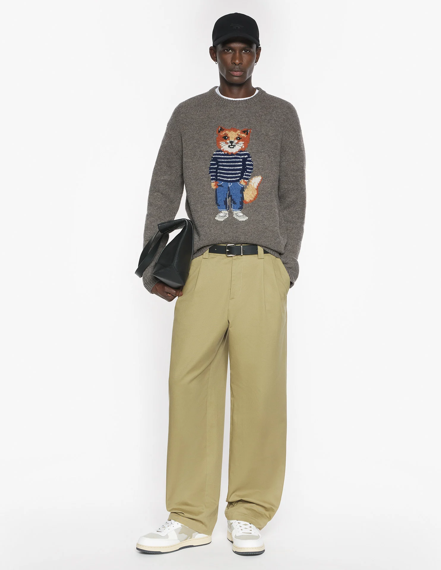 ドレスド フォックス インターシャ ウール ジャンパー プルオーバー dark grey melange