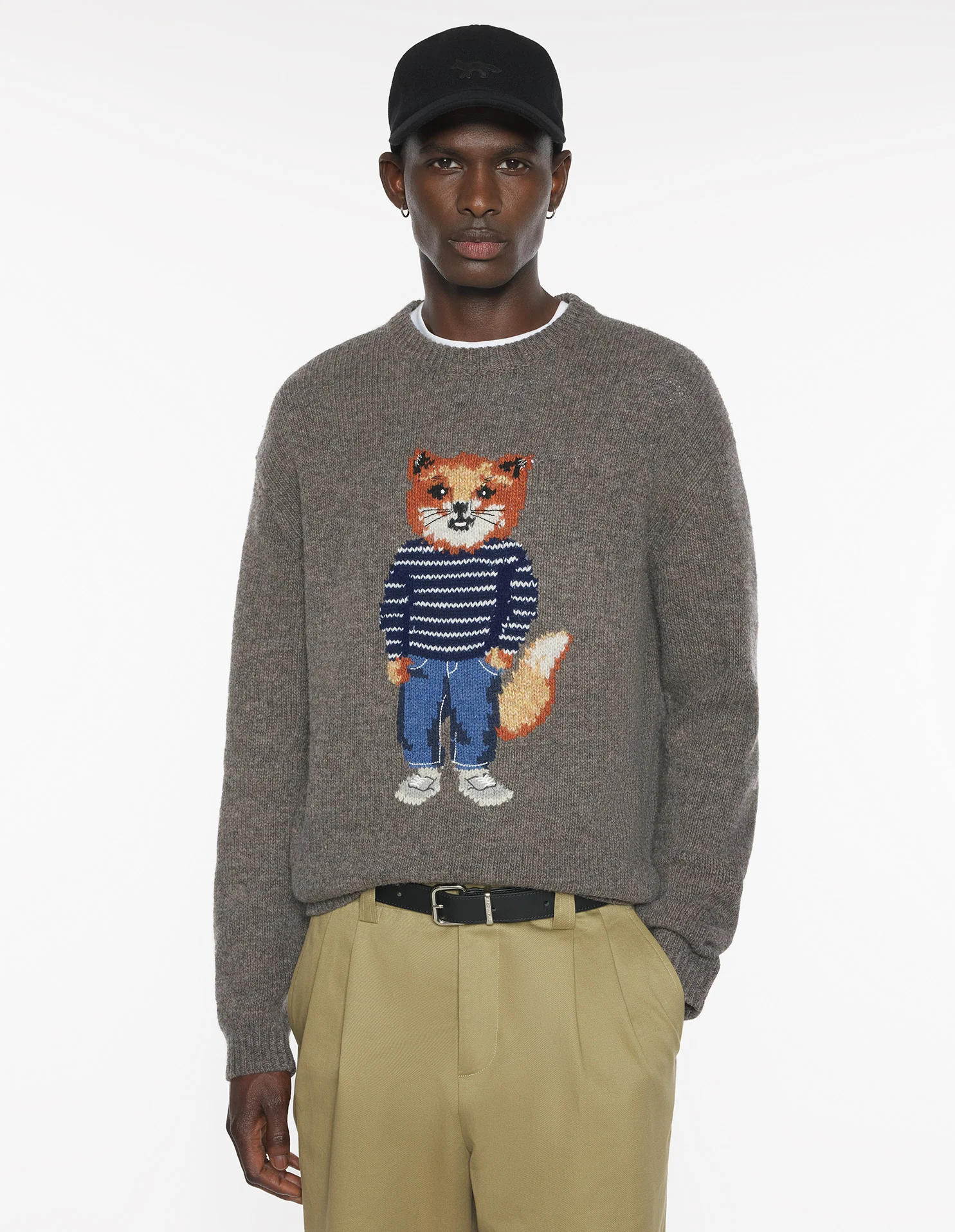 ドレスド フォックス インターシャ ウール ジャンパー プルオーバー dark grey melange