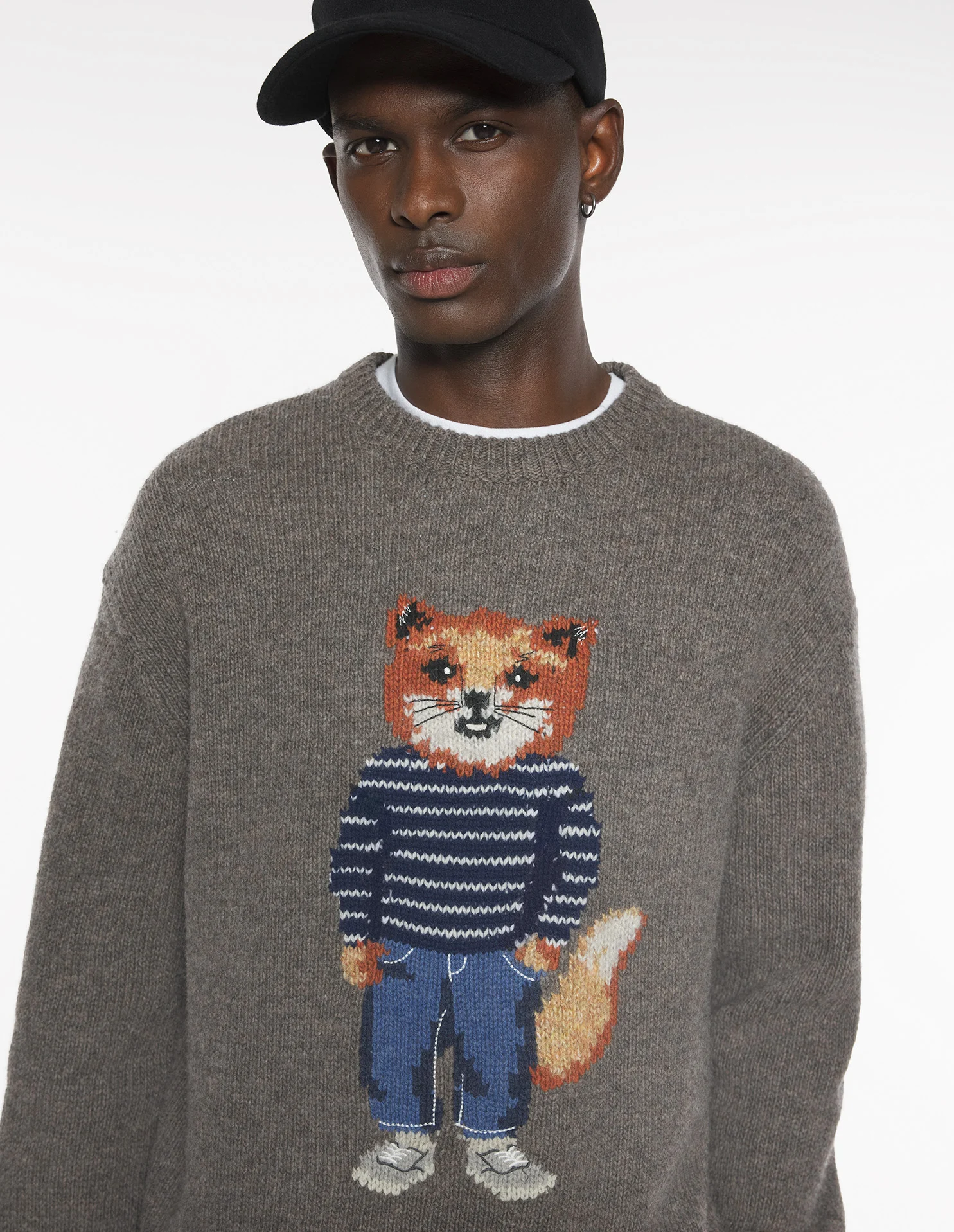 ドレスド フォックス インターシャ ウール ジャンパー プルオーバー dark grey melange